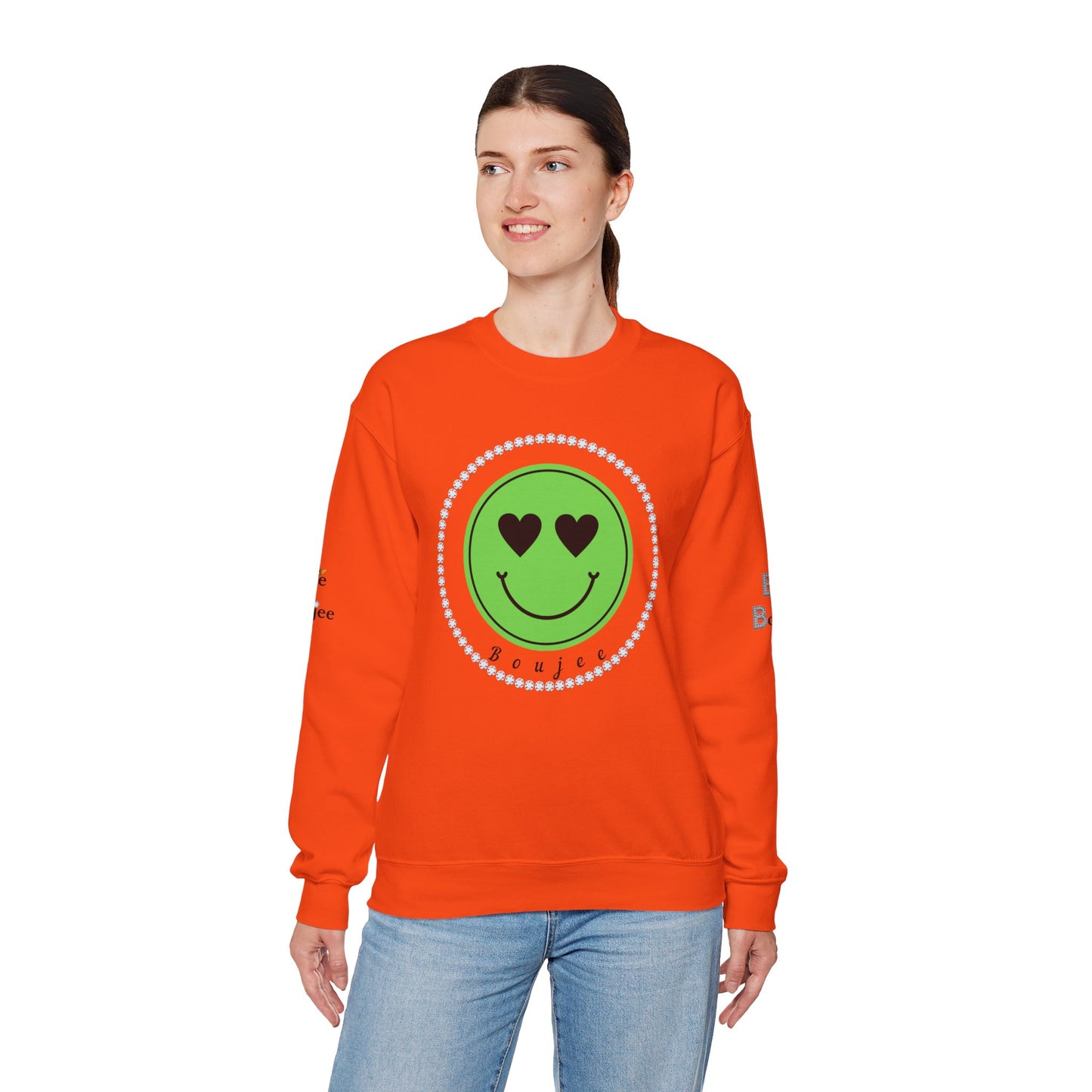 Boujee Smiley Face Heart Eyes Green - Heavy Blend™ Light Colors Crewneck Sweatshirt