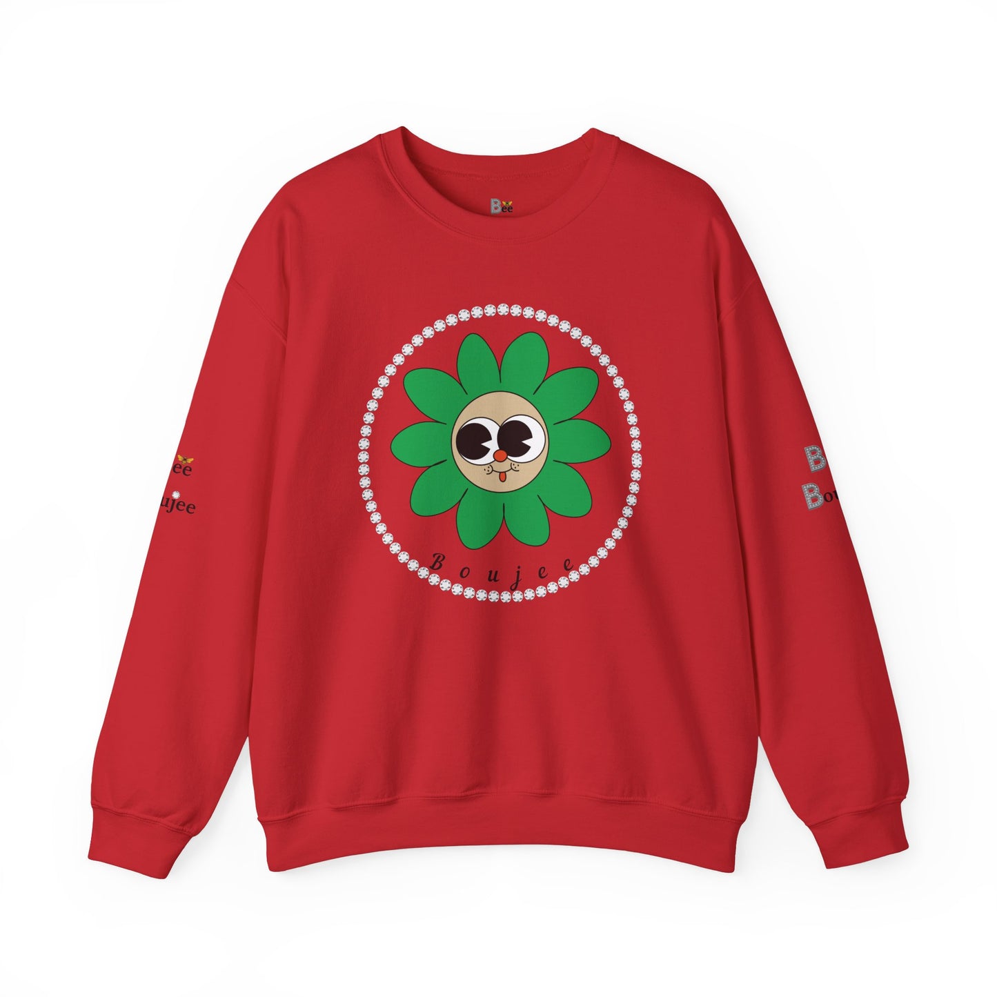 Boujee Flower Smiley Face Green Tan Wide-Eyed - Heavy Blend™ Light Colors Crewneck Sweatshirt