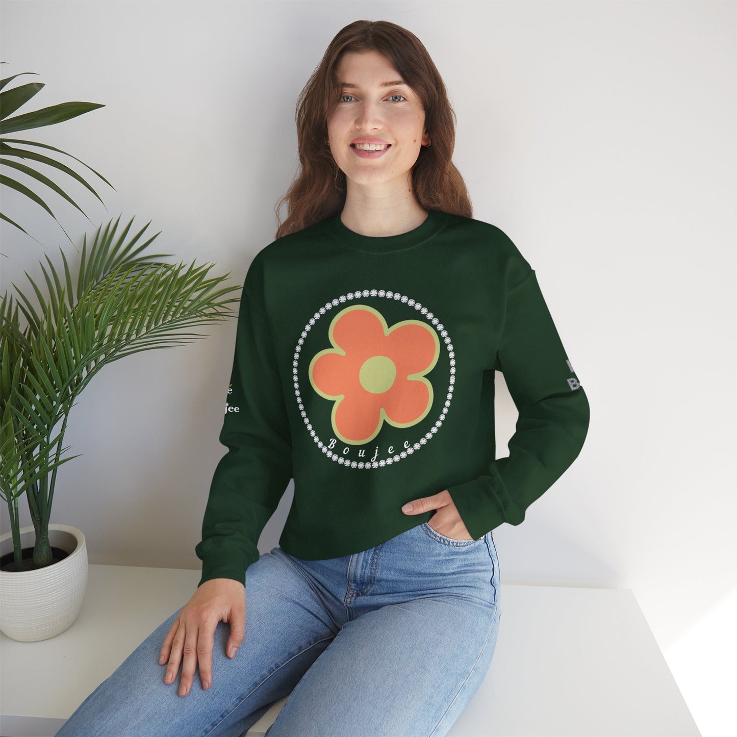 Boujee Flower Orange Green - Heavy Blend™ Dark Colors Crewneck Sweatshirt