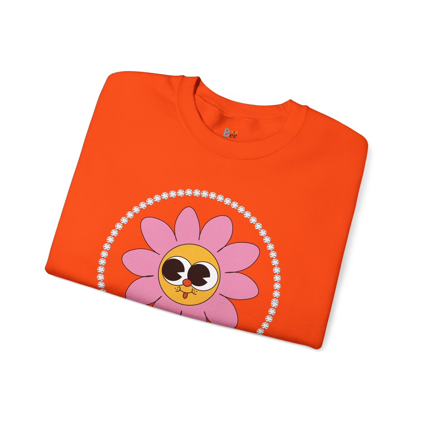Boujee Flower Smiley Face Pink Gold Wide-Eyed - Heavy Blend™ Light Colors Crewneck Sweatshirt