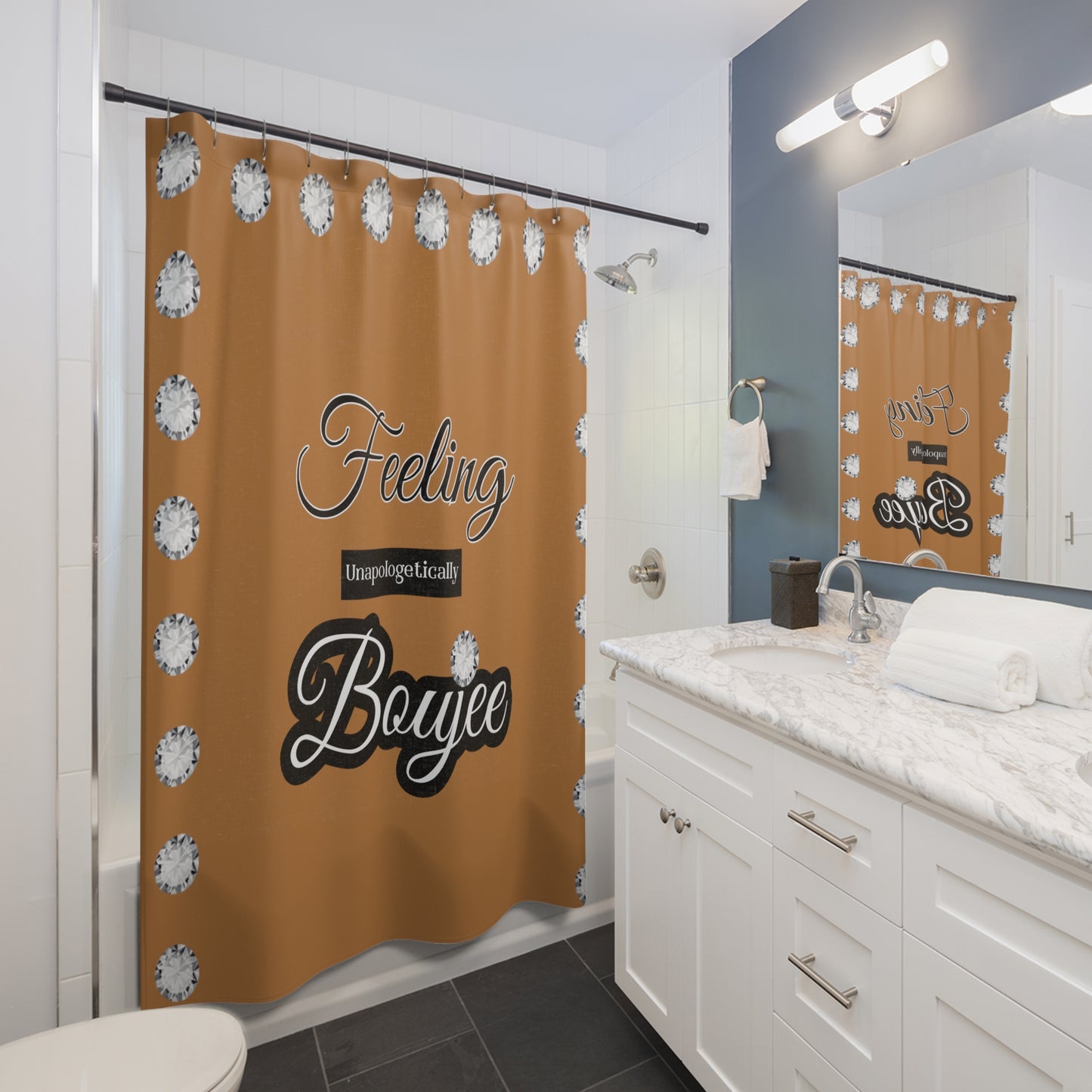 Feeling Boujee - Shower Curtain BROWN with DIAMONDS