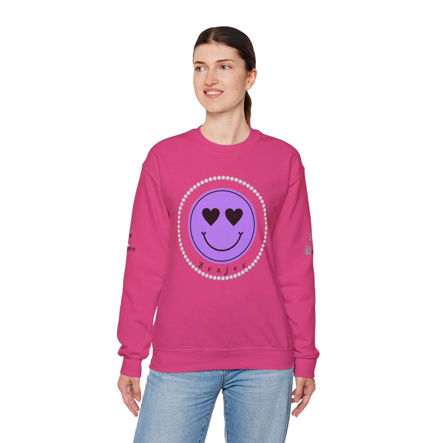 Boujee Smiley Face Purple Heart Eyes - Heavy Blend™ Light Colors Crewneck Sweatshirt