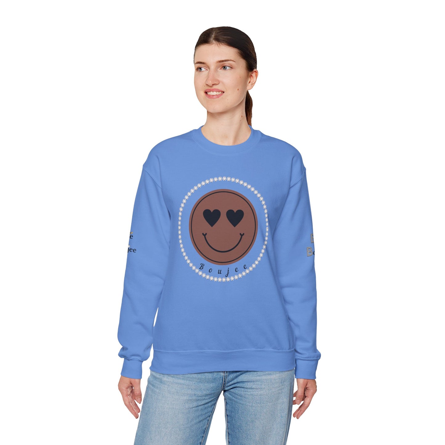 Boujee Smiley Face Heart Eyes Brown - Heavy Blend™ Light Colors Crewneck Sweatshirt