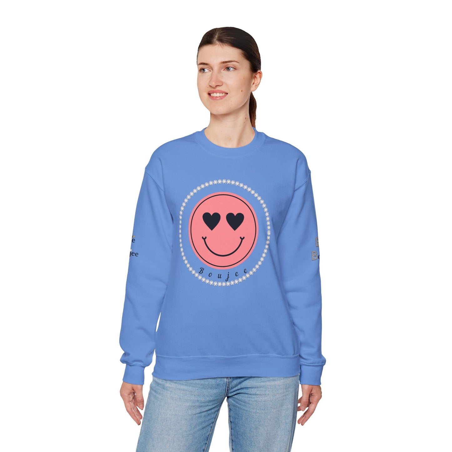 Boujee Smiley Face Pink Heart Eyes - Heavy Blend™ Light Colors Crewneck Sweatshirt