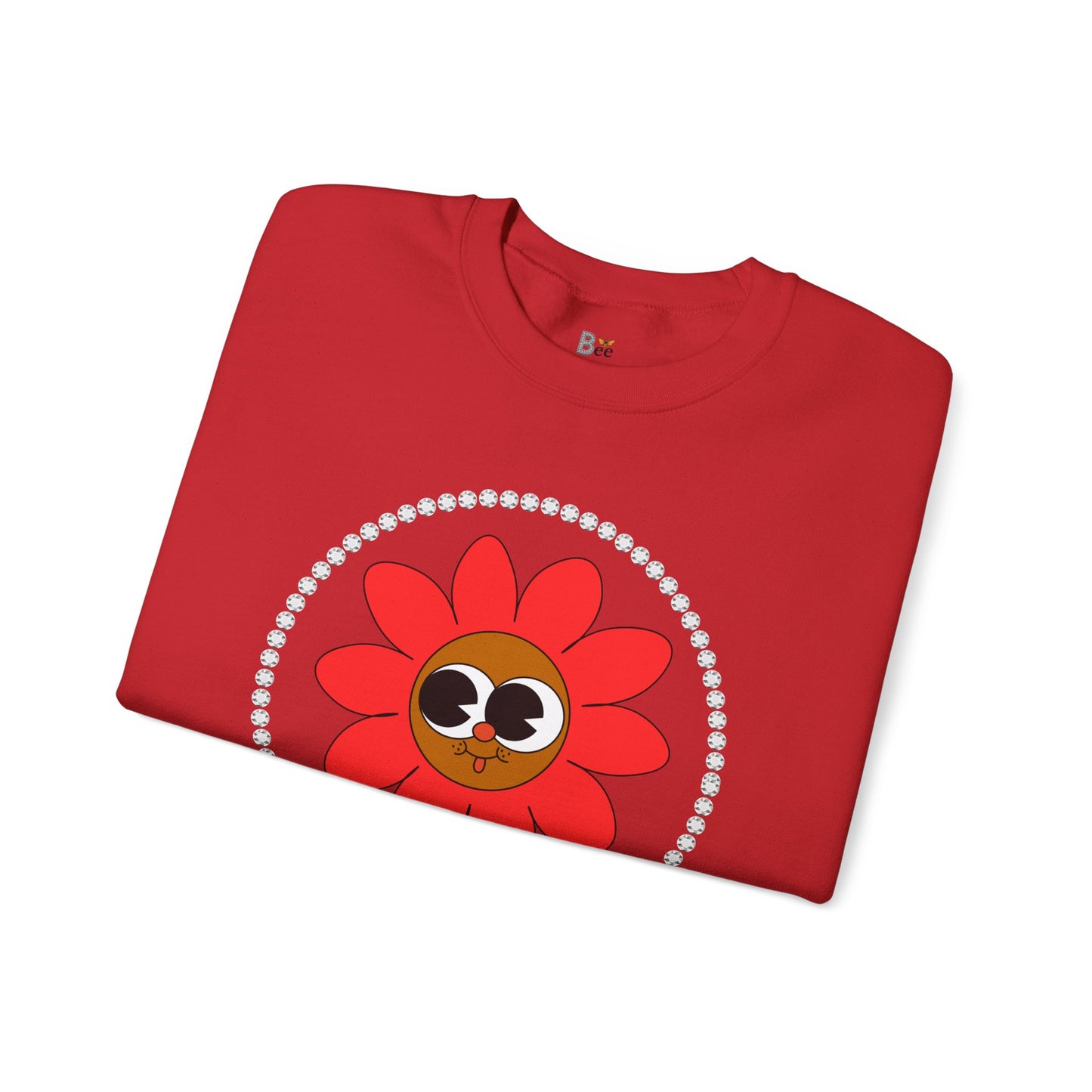 Boujee Flower Smiley Face Red Brown Wide-Eyed - Heavy Blend™ Light Colors Crewneck Sweatshirt