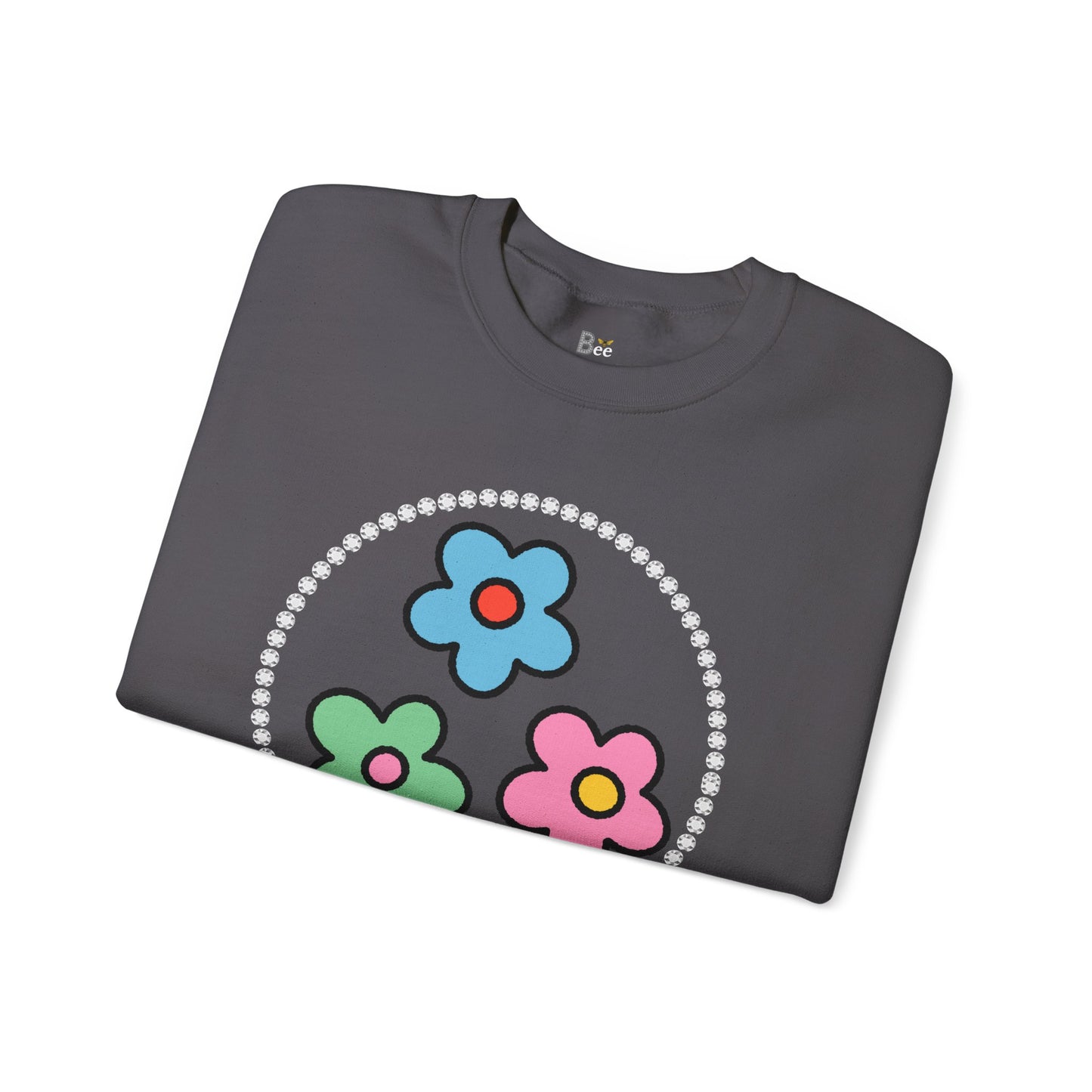 Boujee Mini Flowers Blue Green Pink - Heavy Blend™ Dark Colors Crewneck Sweatshirt