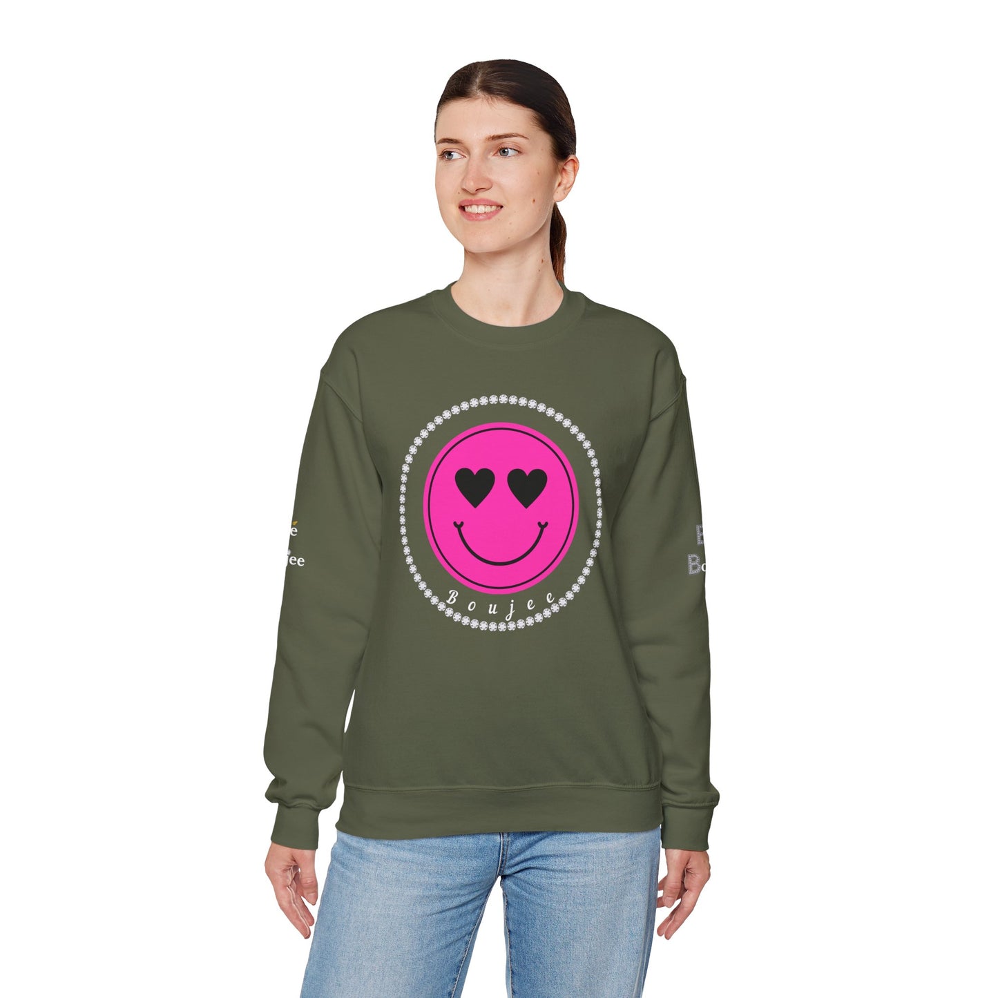 Boujee Smiley Face Pink Heart Eyes - Heavy Blend™ Dark Colors Crewneck Sweatshirt