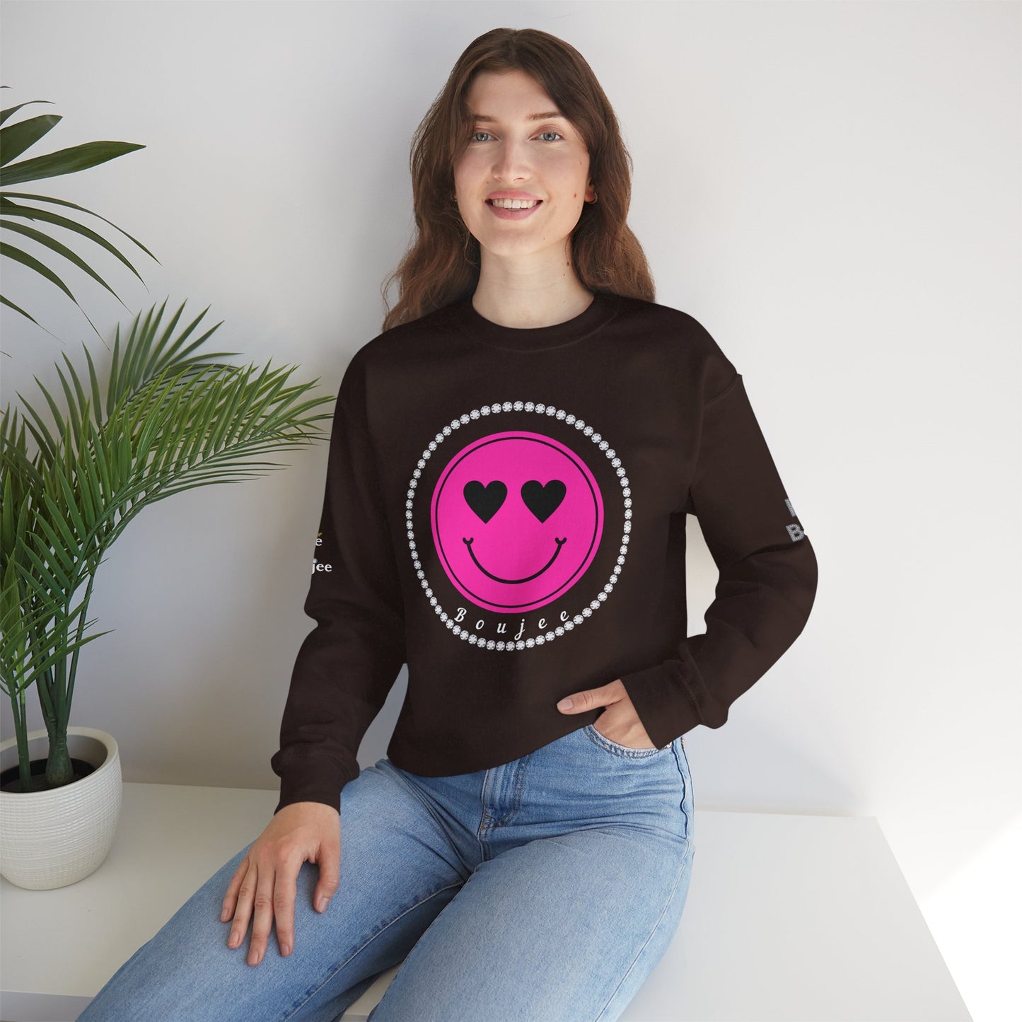 Boujee Smiley Face Pink Heart Eyes - Heavy Blend™ Dark Colors Crewneck Sweatshirt