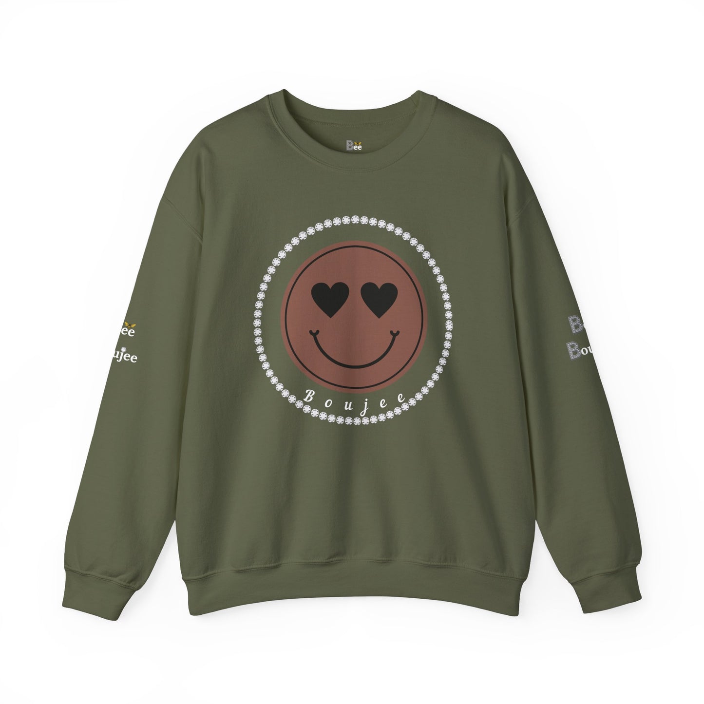 Boujee Smiley Face Brown Heart Eyes - Heavy Blend™ Dark Colors Crewneck Sweatshirt