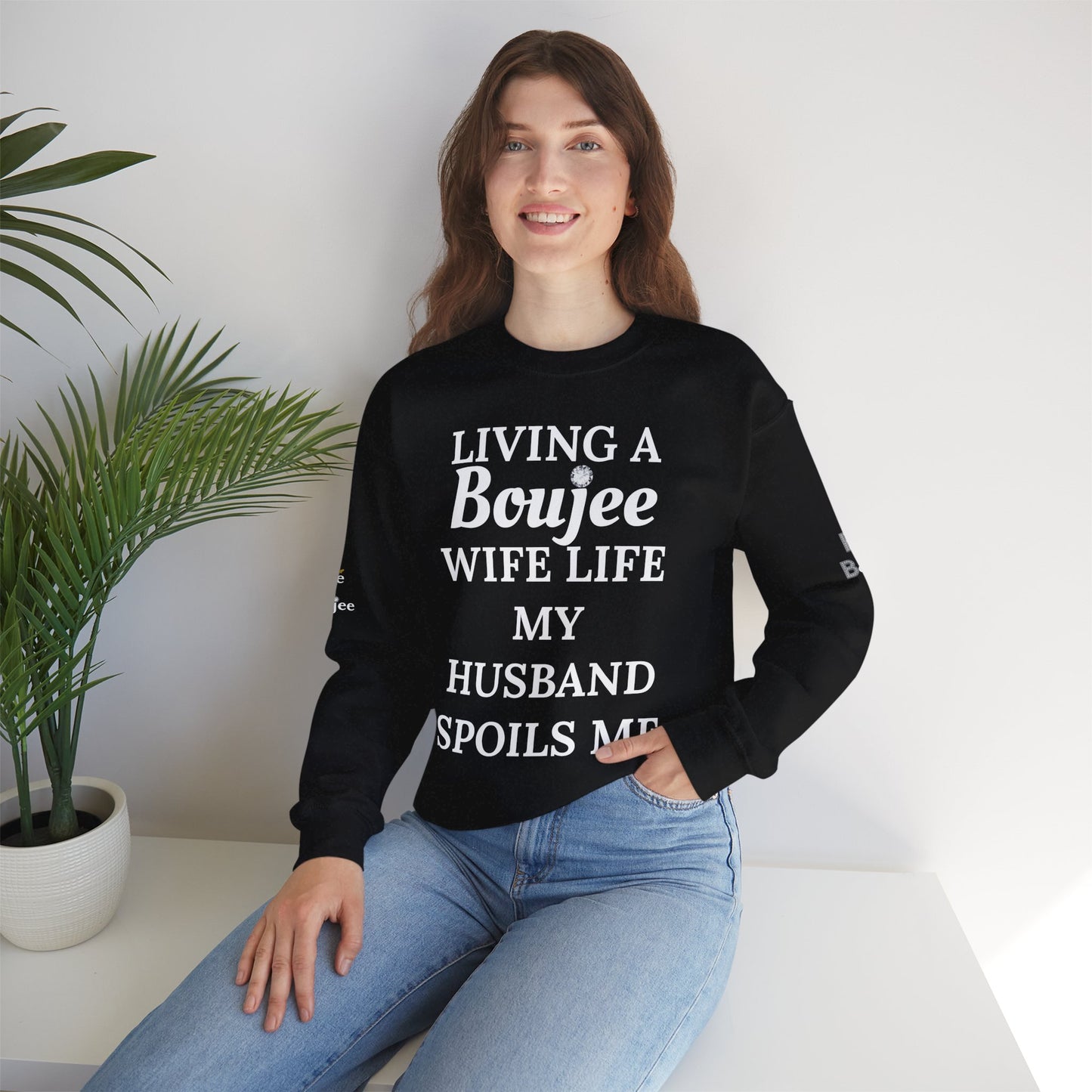 Living a Boujee Wife Life My Husband Spoils Me - Heavy Blend™ Dark Colors Crewneck Sweatshirt