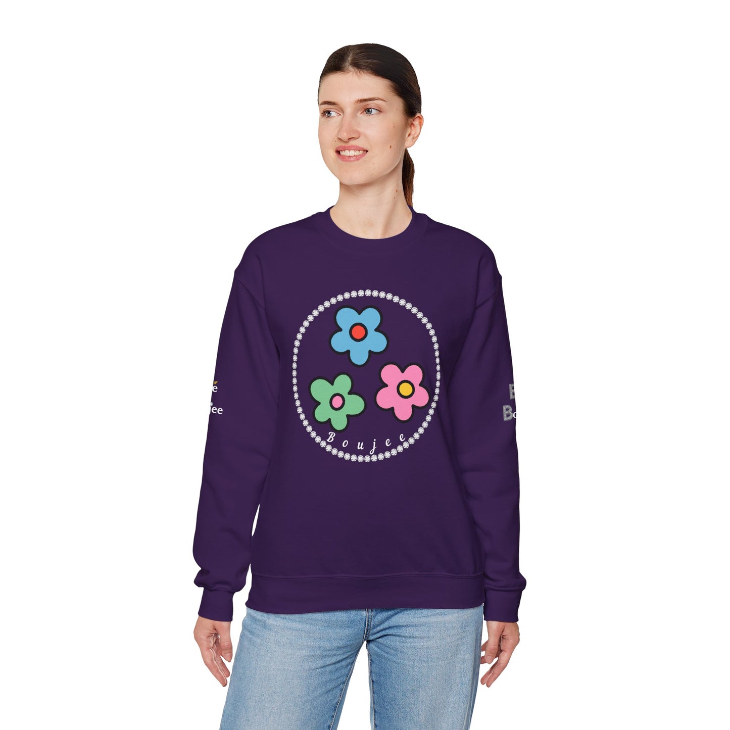 Boujee Mini Flowers Blue Green Pink - Heavy Blend™ Dark Colors Crewneck Sweatshirt