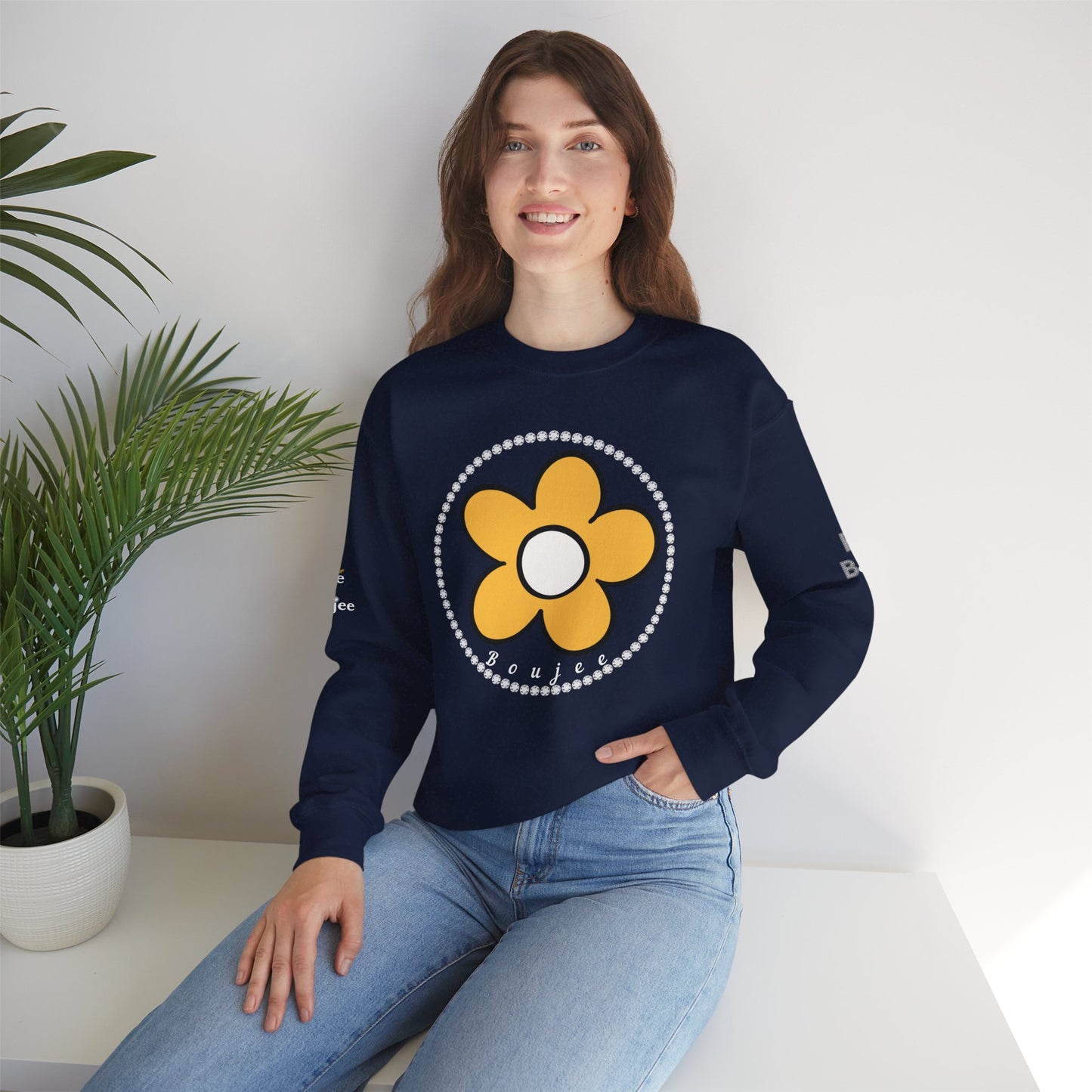 Boujee Flower Yellow White - Heavy Blend™ Dark Colors Crewneck Sweatshirt