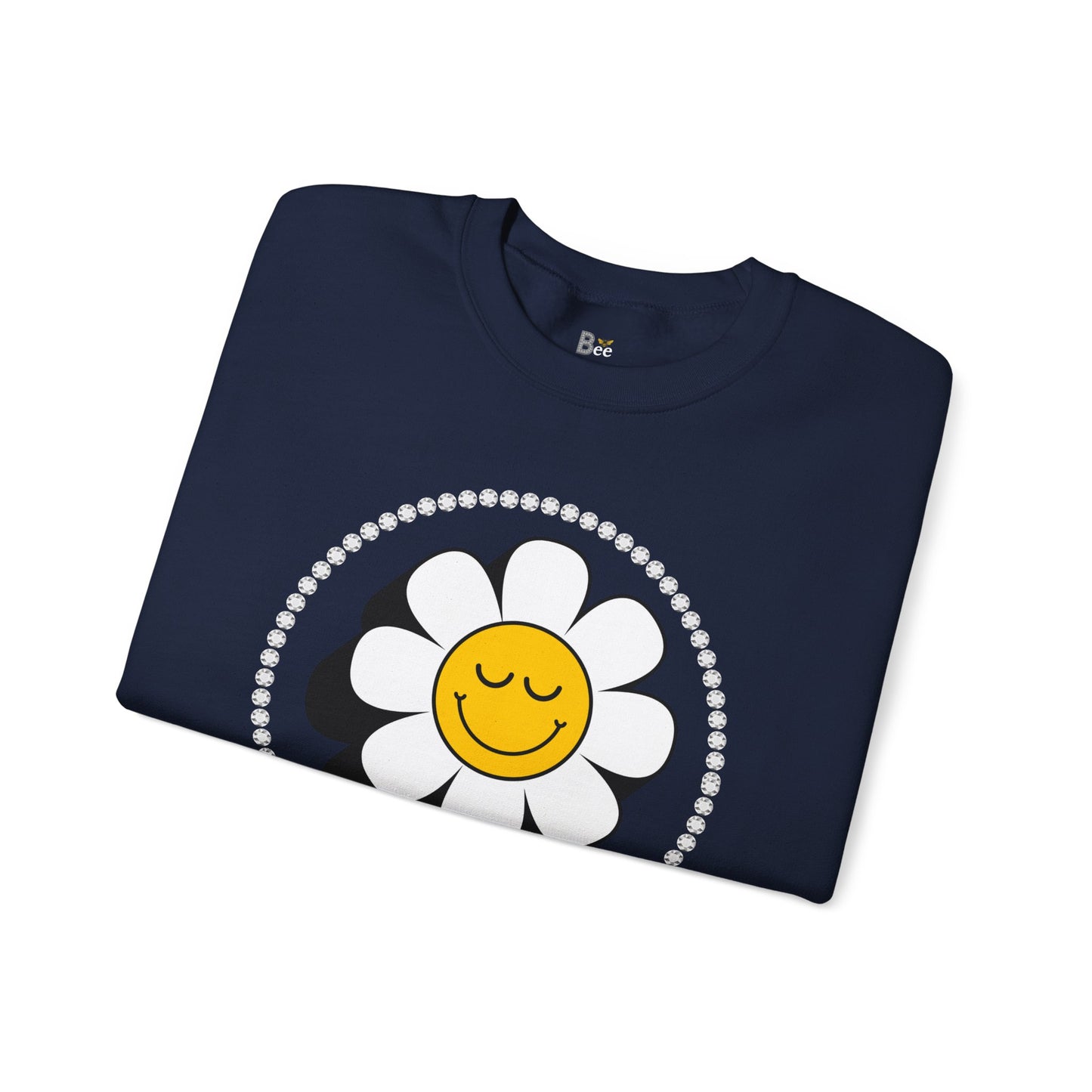 Boujee Flower Smiley Face Closed Eyes - Heavy Blend™ Dark Colors Crewneck Sweatshirt