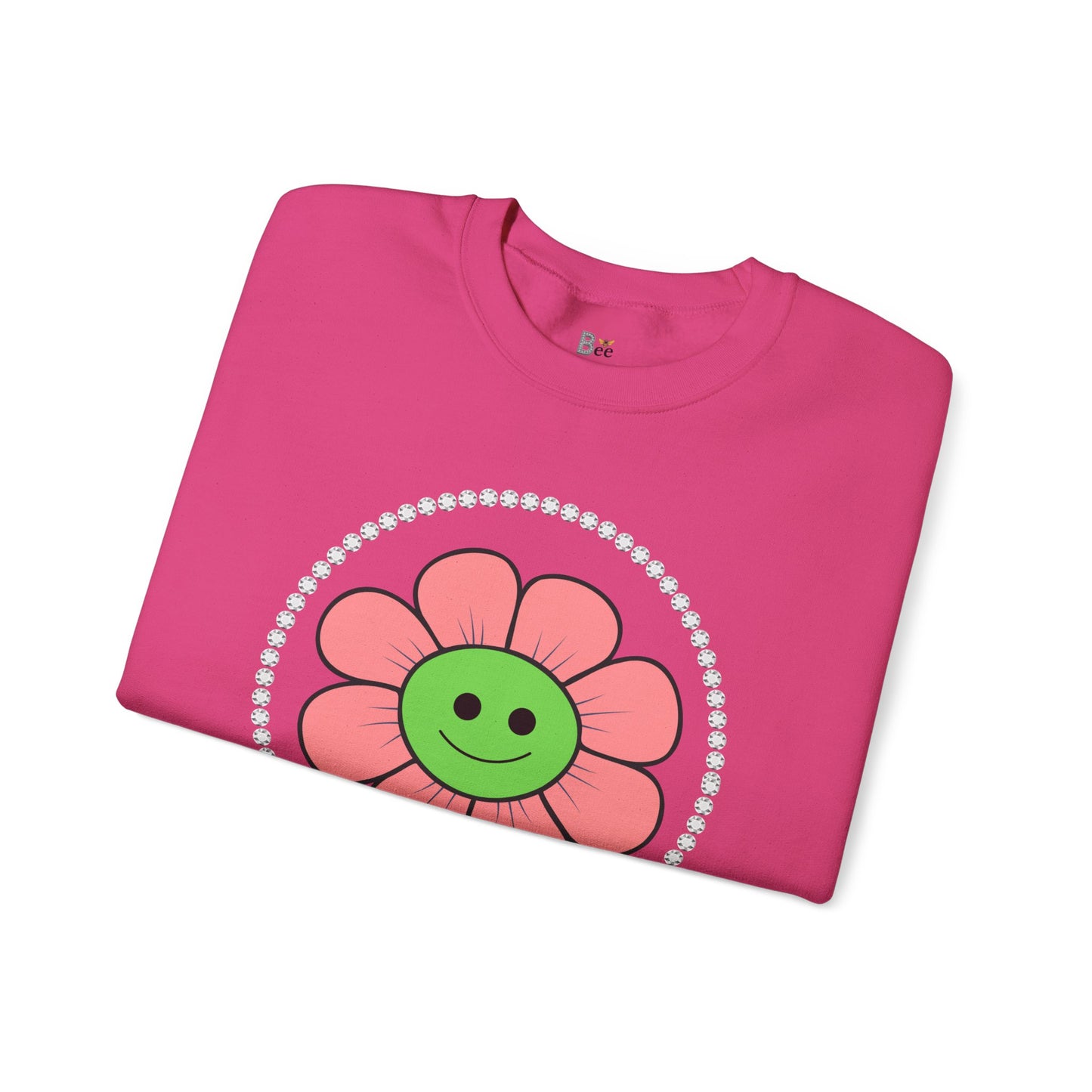 Boujee Flower Smiley Face Pink Green - Heavy Blend™ Light Colors Crewneck Sweatshirt