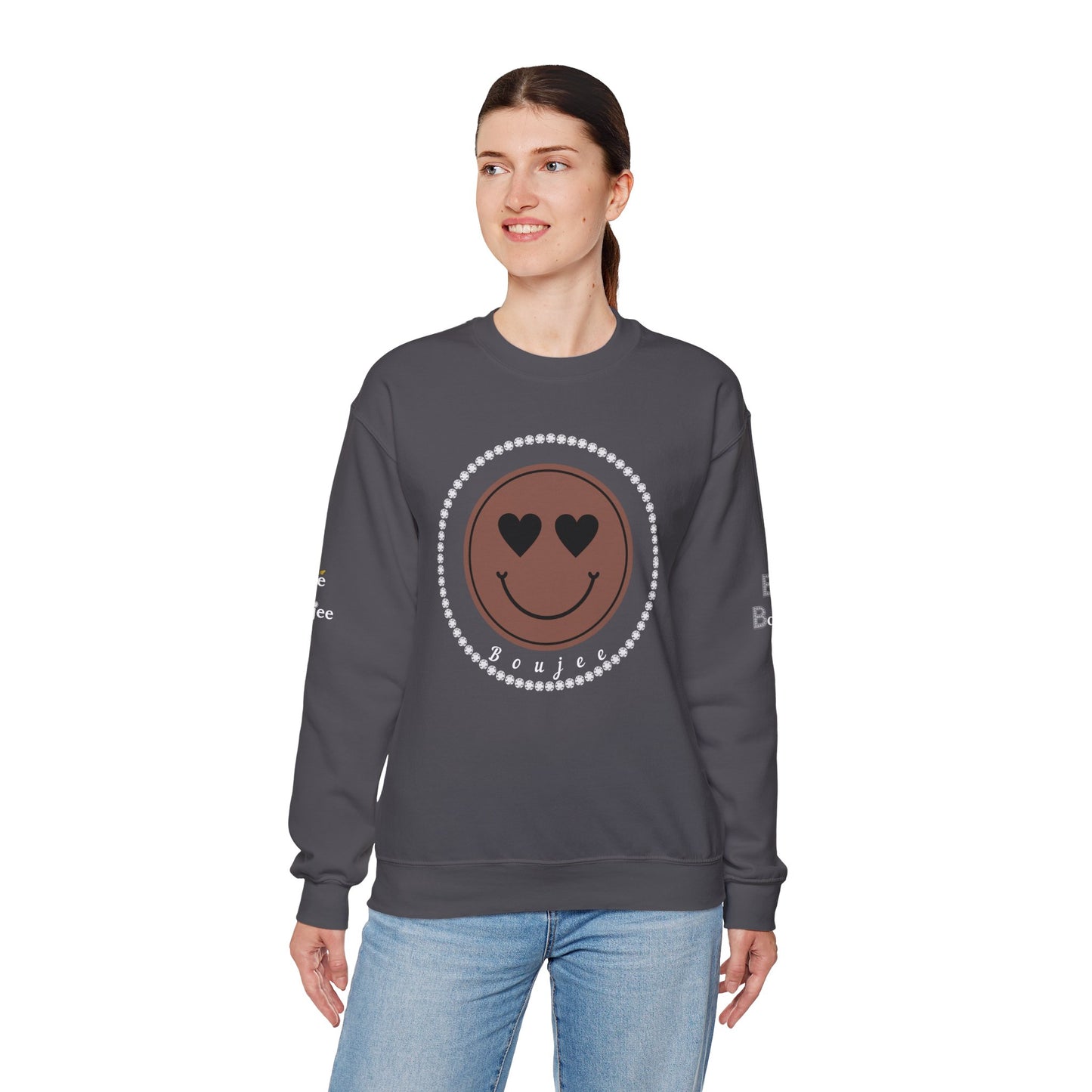 Boujee Smiley Face Brown Heart Eyes - Heavy Blend™ Dark Colors Crewneck Sweatshirt