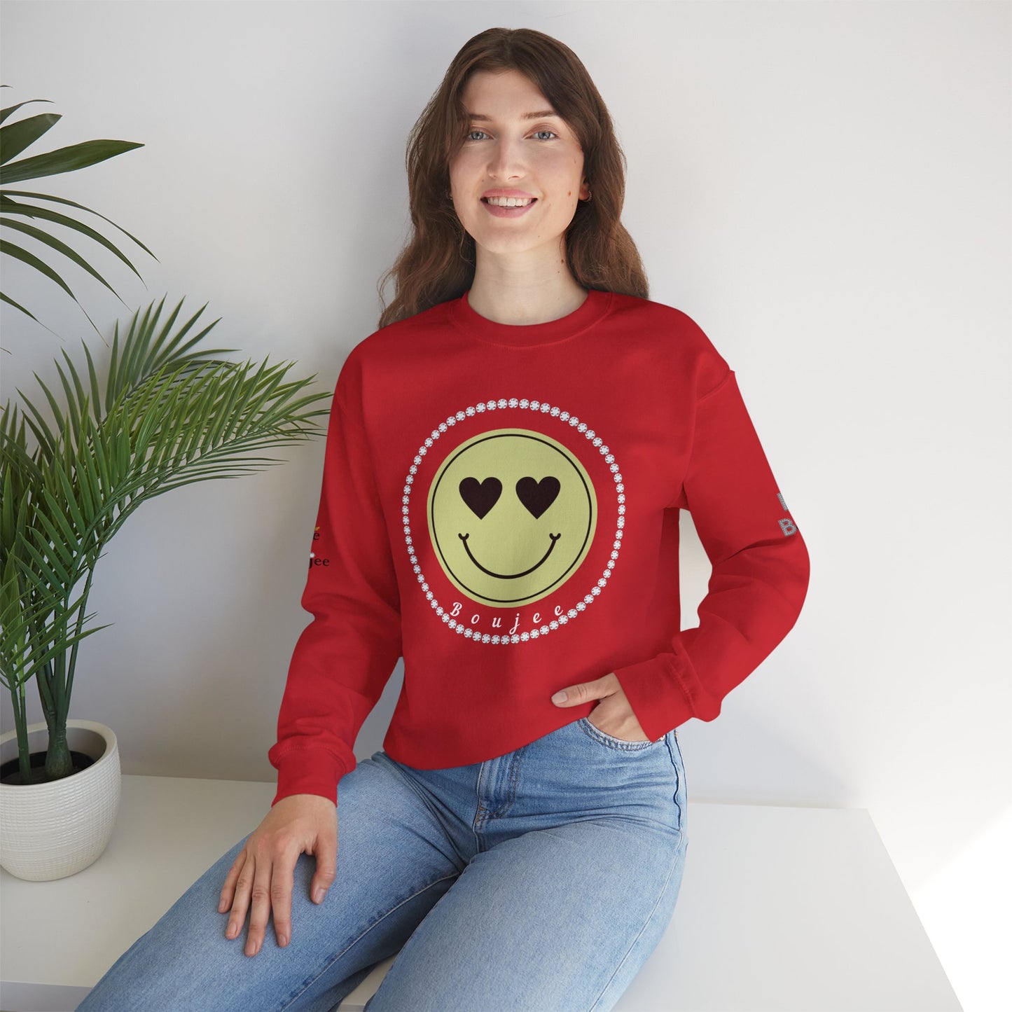 Boujee Smiley Face Heart Eyes Beige - Heavy Blend™ Light Colors Crewneck Sweatshirt