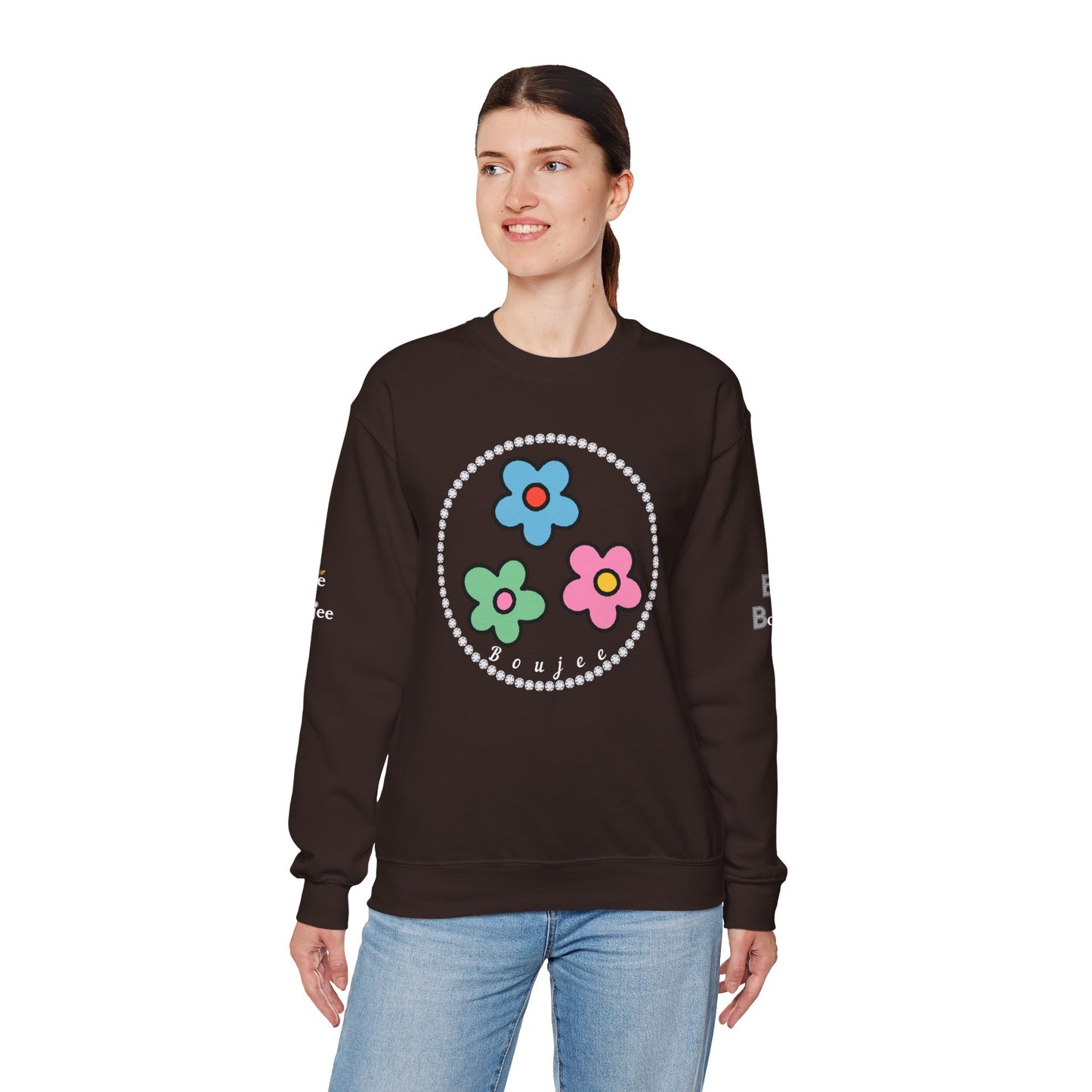 Boujee Mini Flowers Blue Green Pink - Heavy Blend™ Dark Colors Crewneck Sweatshirt