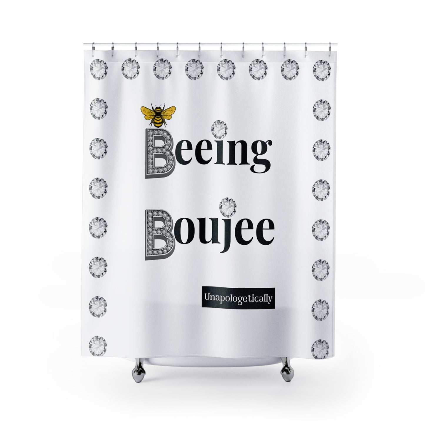 Beeing Boujee - Shower Curtain WHITE with DIAMONDS