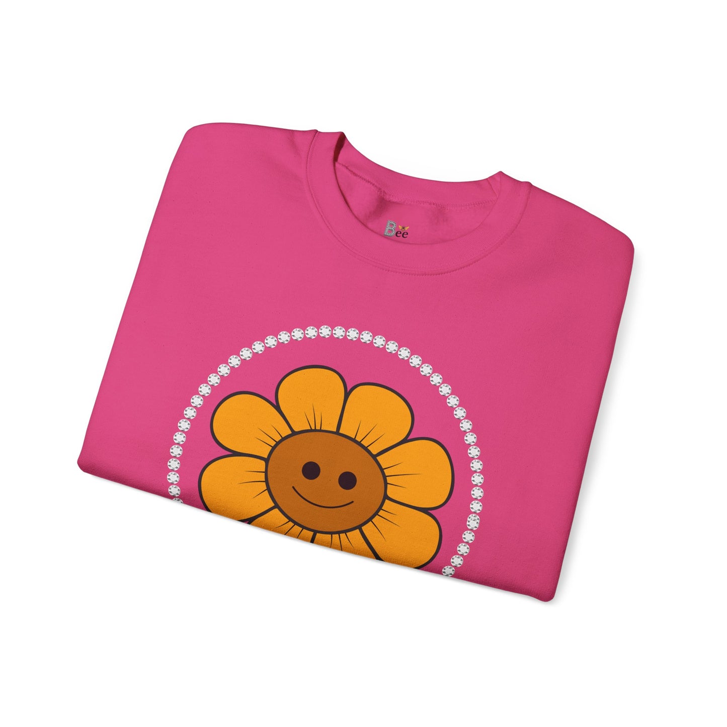 Boujee Flower Smiley Face Gold Light Brown - Heavy Blend™ Light Colors Crewneck Sweatshirt
