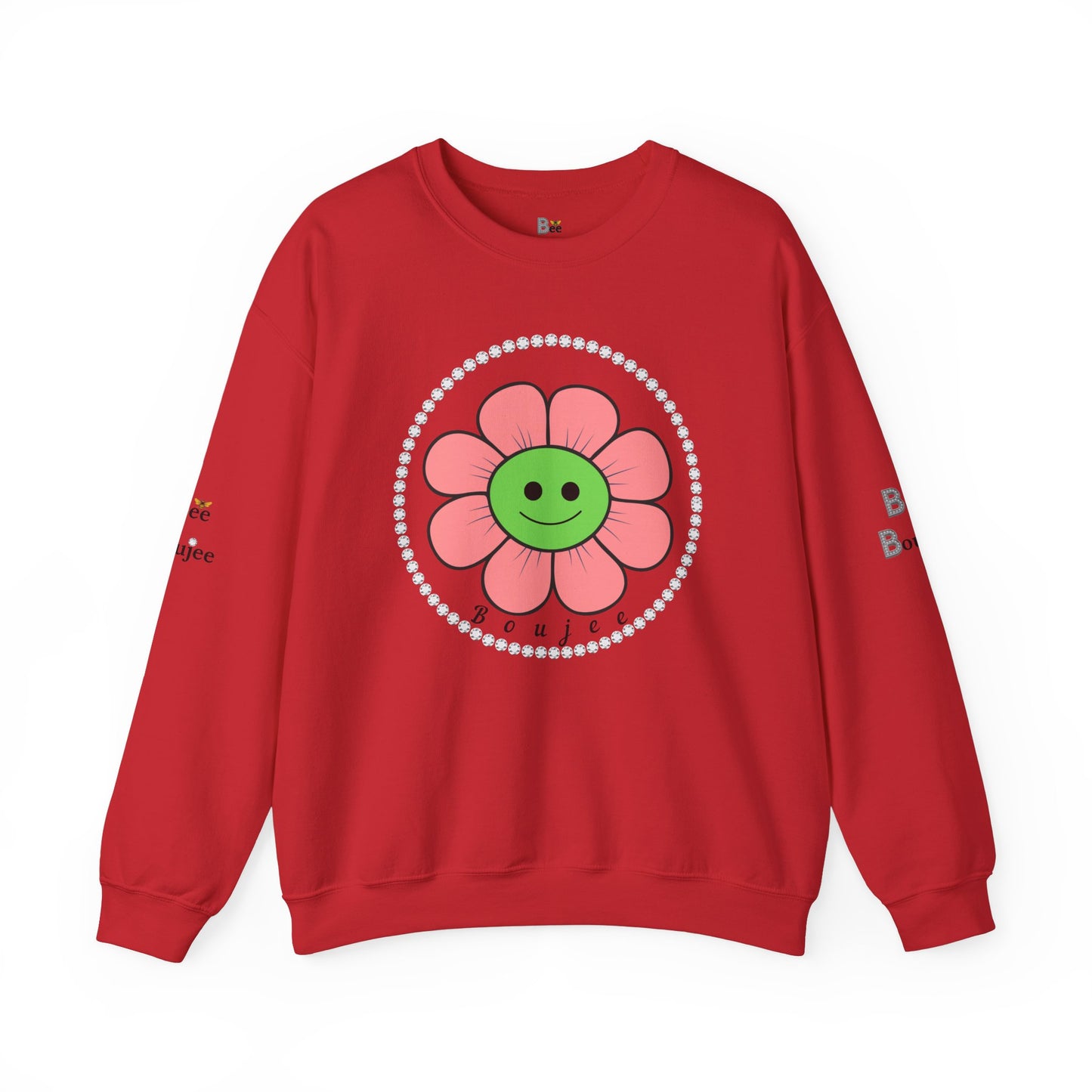 Boujee Flower Smiley Face Pink Green - Heavy Blend™ Light Colors Crewneck Sweatshirt