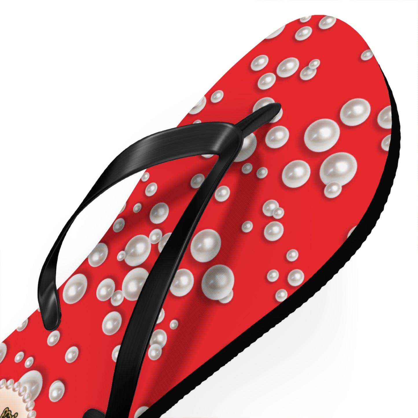 The Boujee Hive Flip Flops - RED in Sea of Pearls - EXTRA LARGE
