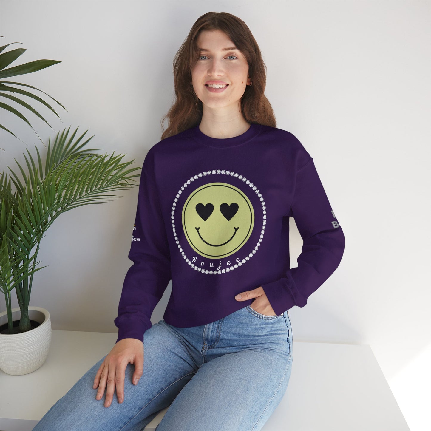 Boujee Smiley Face Beige Heart Eyes - Heavy Blend™ Dark Colors Crewneck Sweatshirt