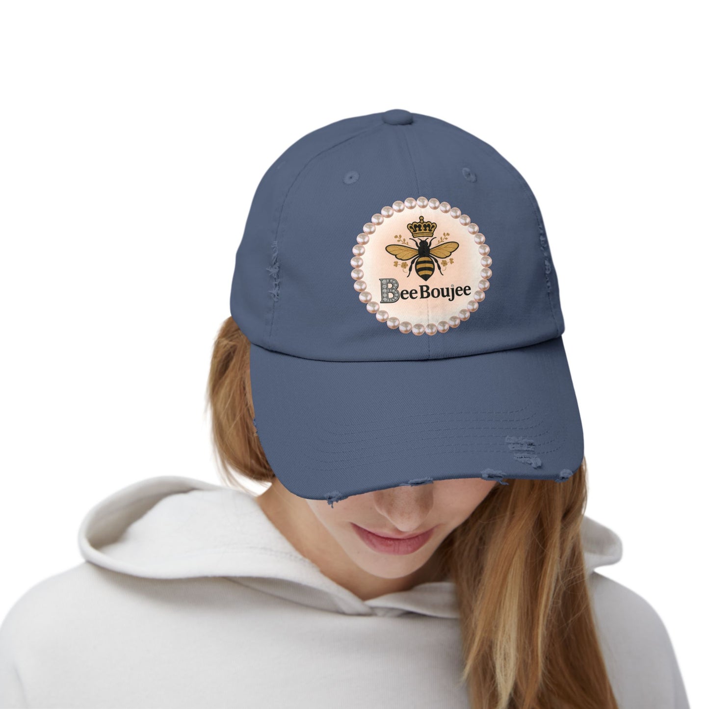 Bee Boujee Distressed Pearl-Emblem Cap