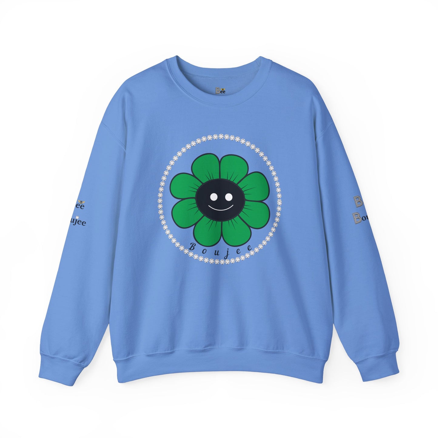 Boujee Flower Smiley Face Green Black - Heavy Blend™ Light Colors Crewneck Sweatshirt