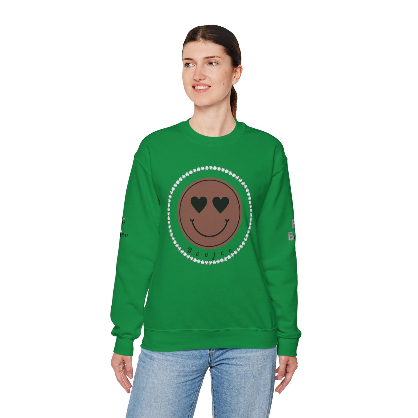 Boujee Smiley Face Heart Eyes Brown - Heavy Blend™ Light Colors Crewneck Sweatshirt