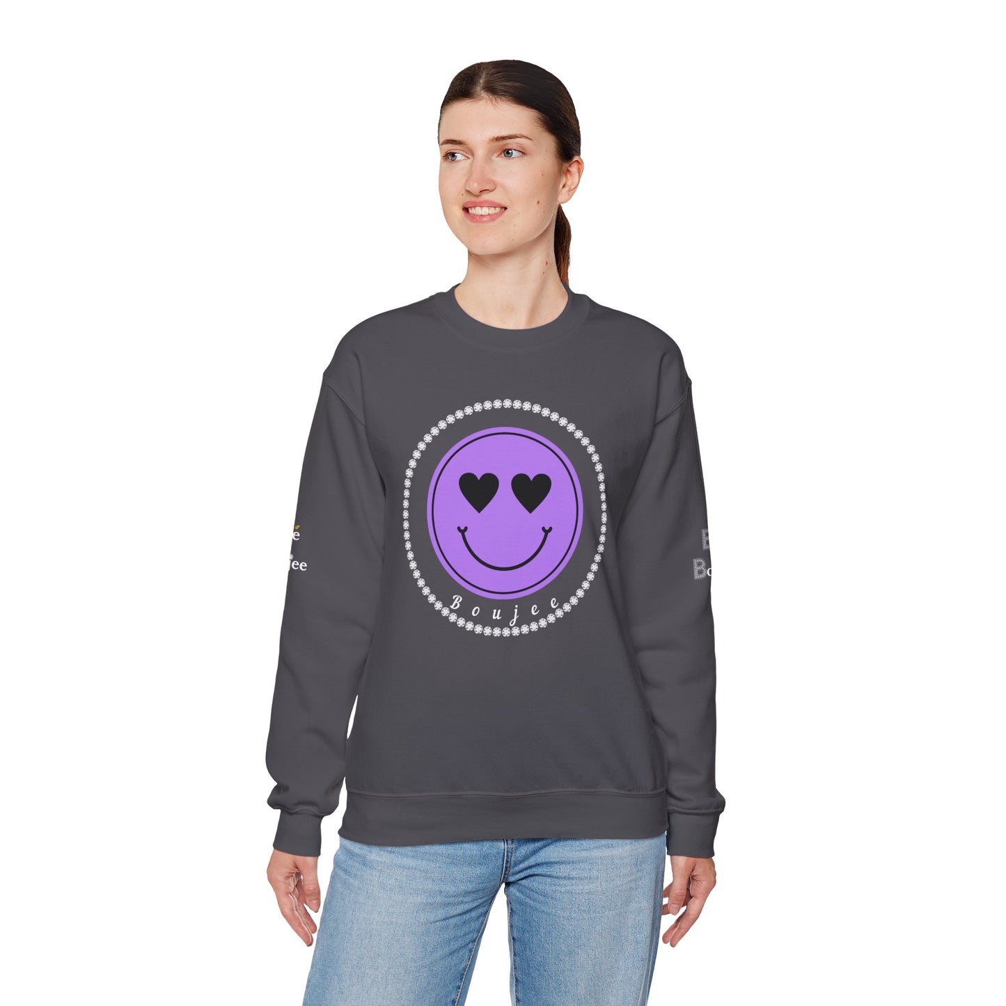 Boujee Smiley Face Purple Heart Eyes Yellow - Heavy Blend™ Dark Colors Crewneck Sweatshirt