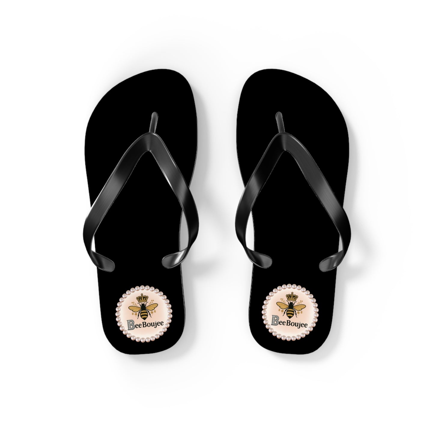 Bee Boujee Crowned-Bee BLACK Flip-Flops - SMALL