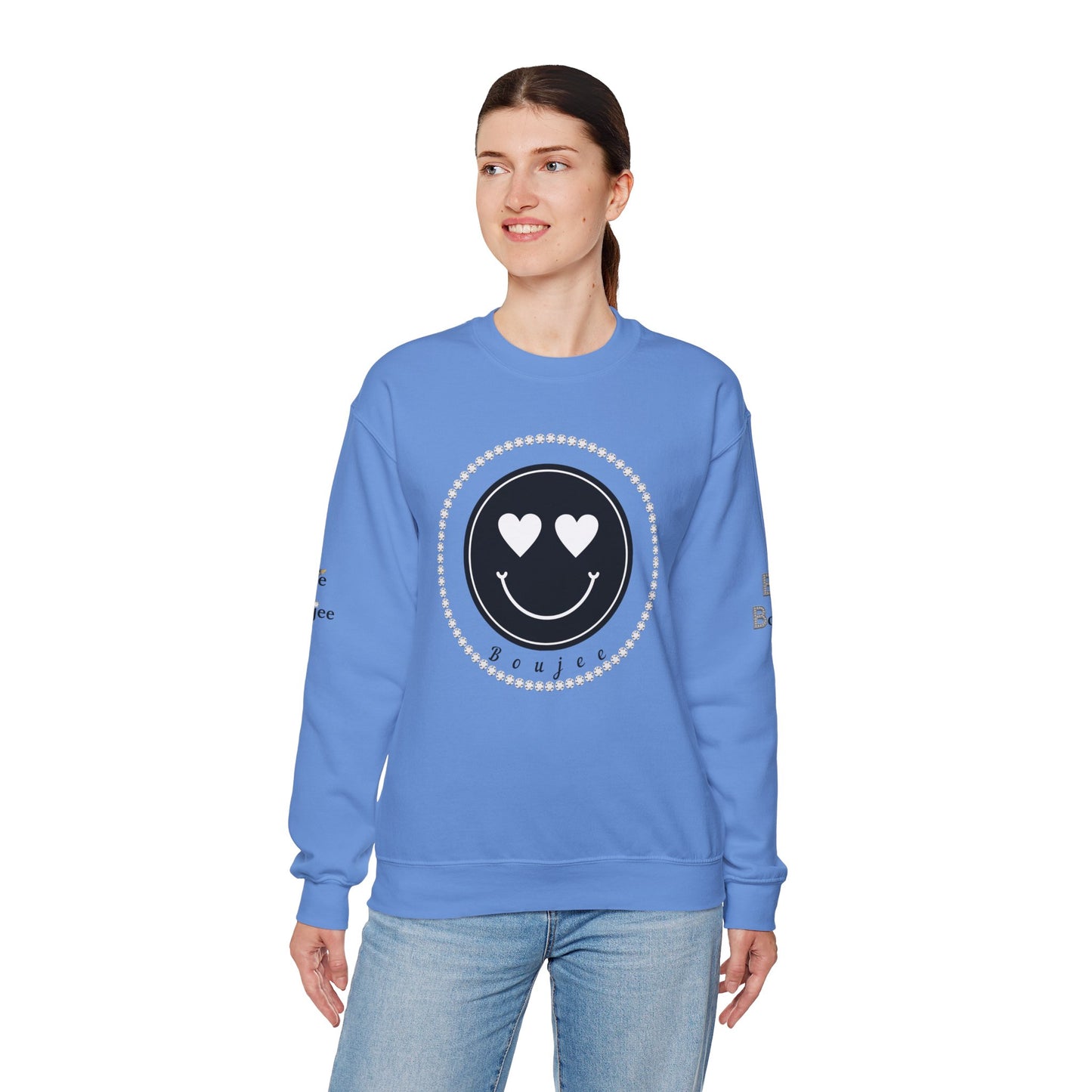 Boujee Smiley Face Heart Eyes Black - Heavy Blend™ Light Colors Crewneck Sweatshirt
