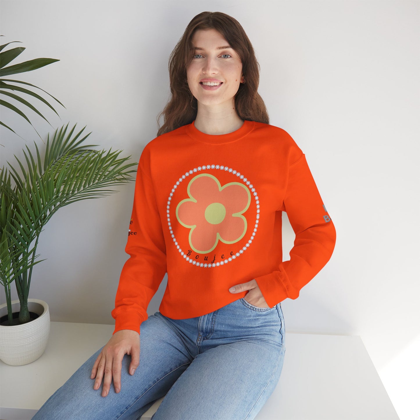 Boujee Flower Orange Green - Heavy Blend™ Light Colors Crewneck Sweatshirt