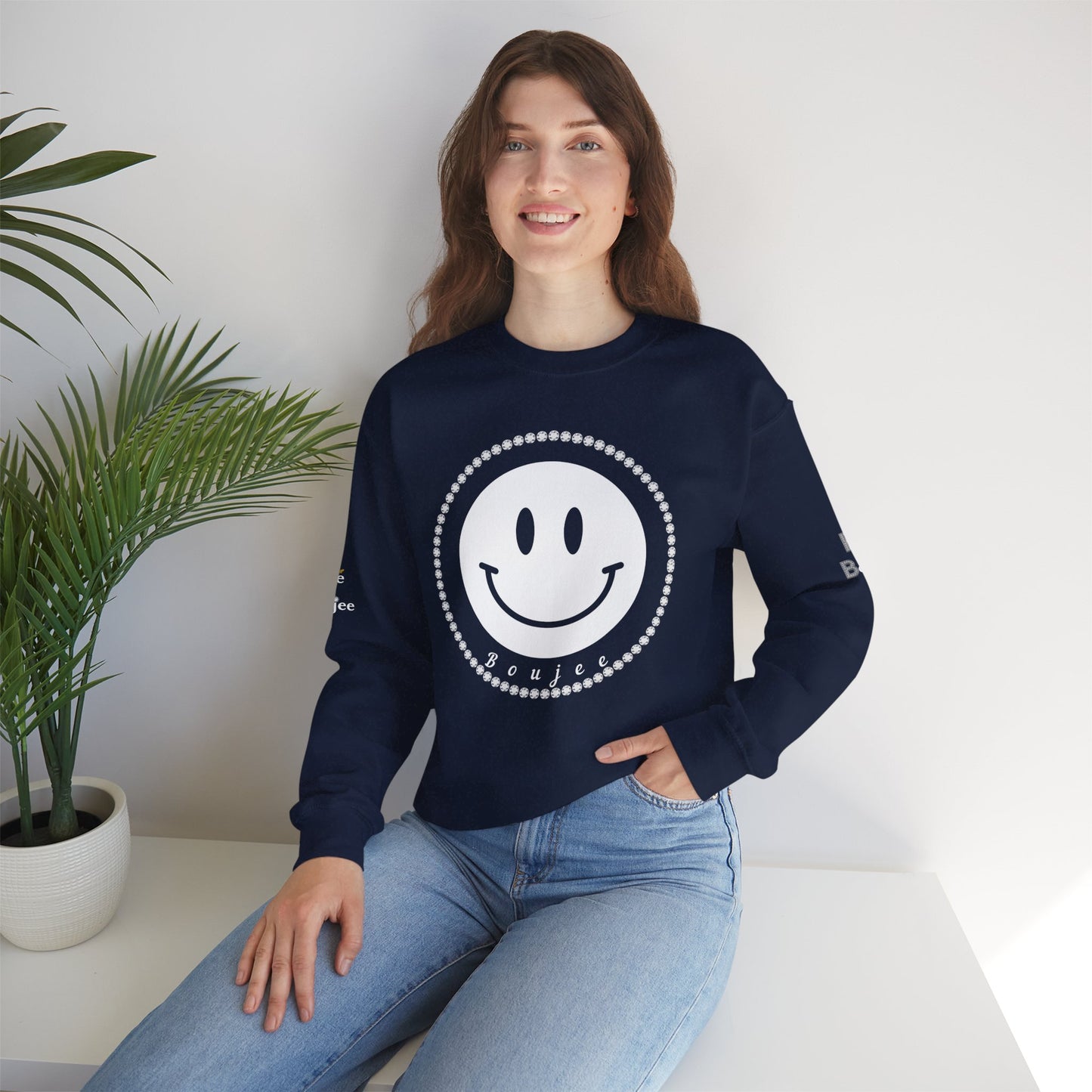 Boujee Smiley Face White - Heavy Blend™ Dark Colors Crewneck Sweatshirt