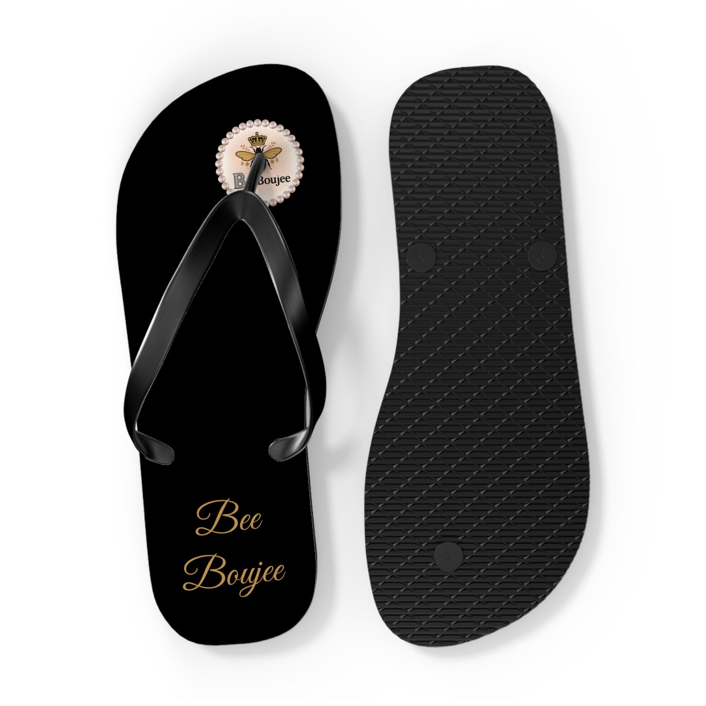 Bee Boujee Crowned-Bee Flip-Flops (Black & Gold)