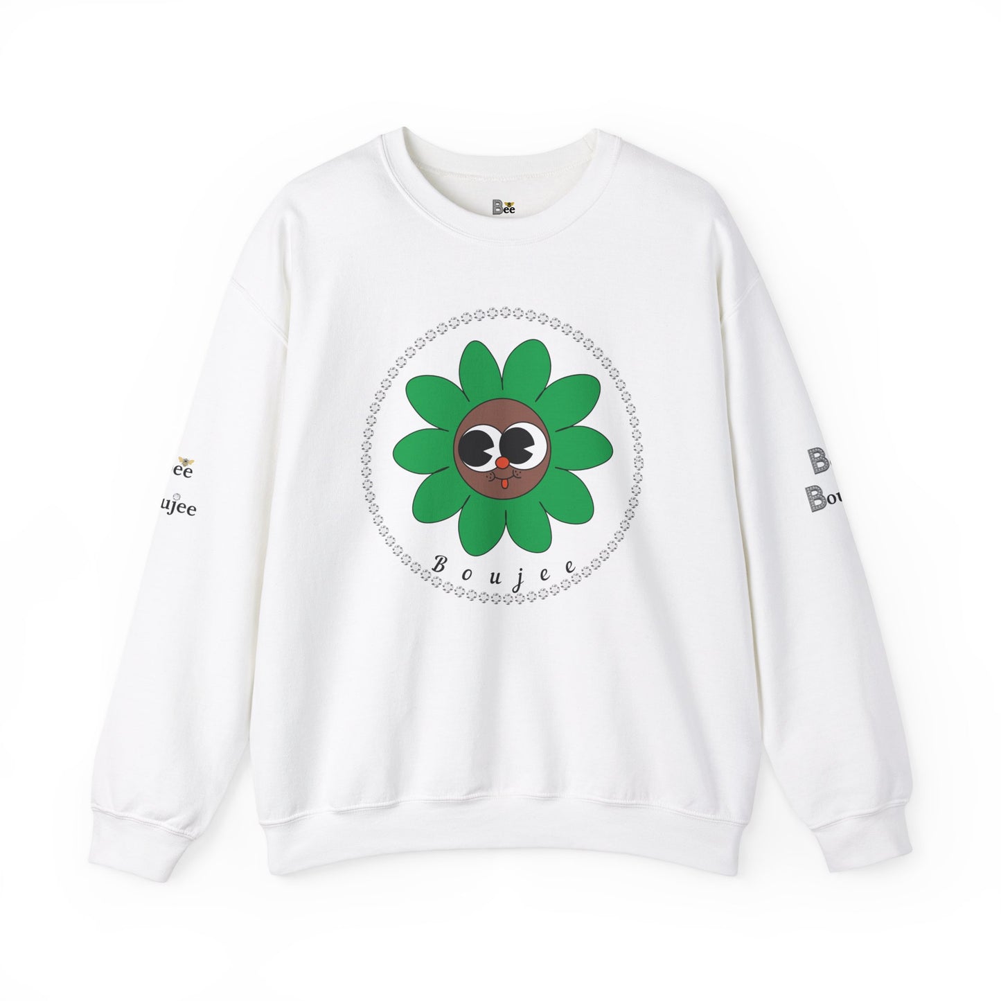 Boujee Flower Smiley Face Green Brown Wide-Eyed - Heavy Blend™ Light Colors Crewneck Sweatshirt
