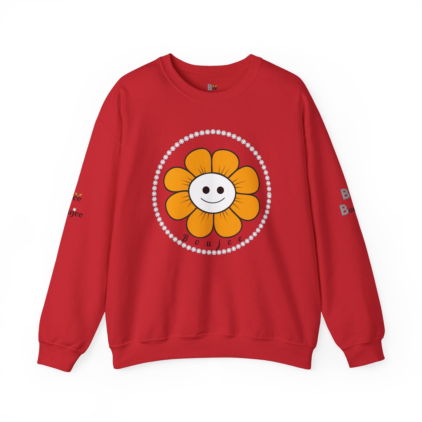 Boujee Flower Smiley Face Gold White - Heavy Blend™ Light Colors Crewneck Sweatshirt