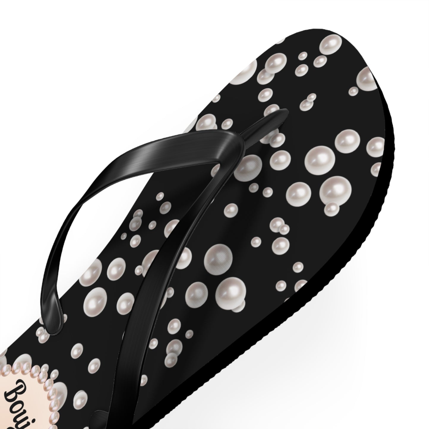 Boujee & Blessed Flip Flops - BLACK in Sea of Pearls - LARGE