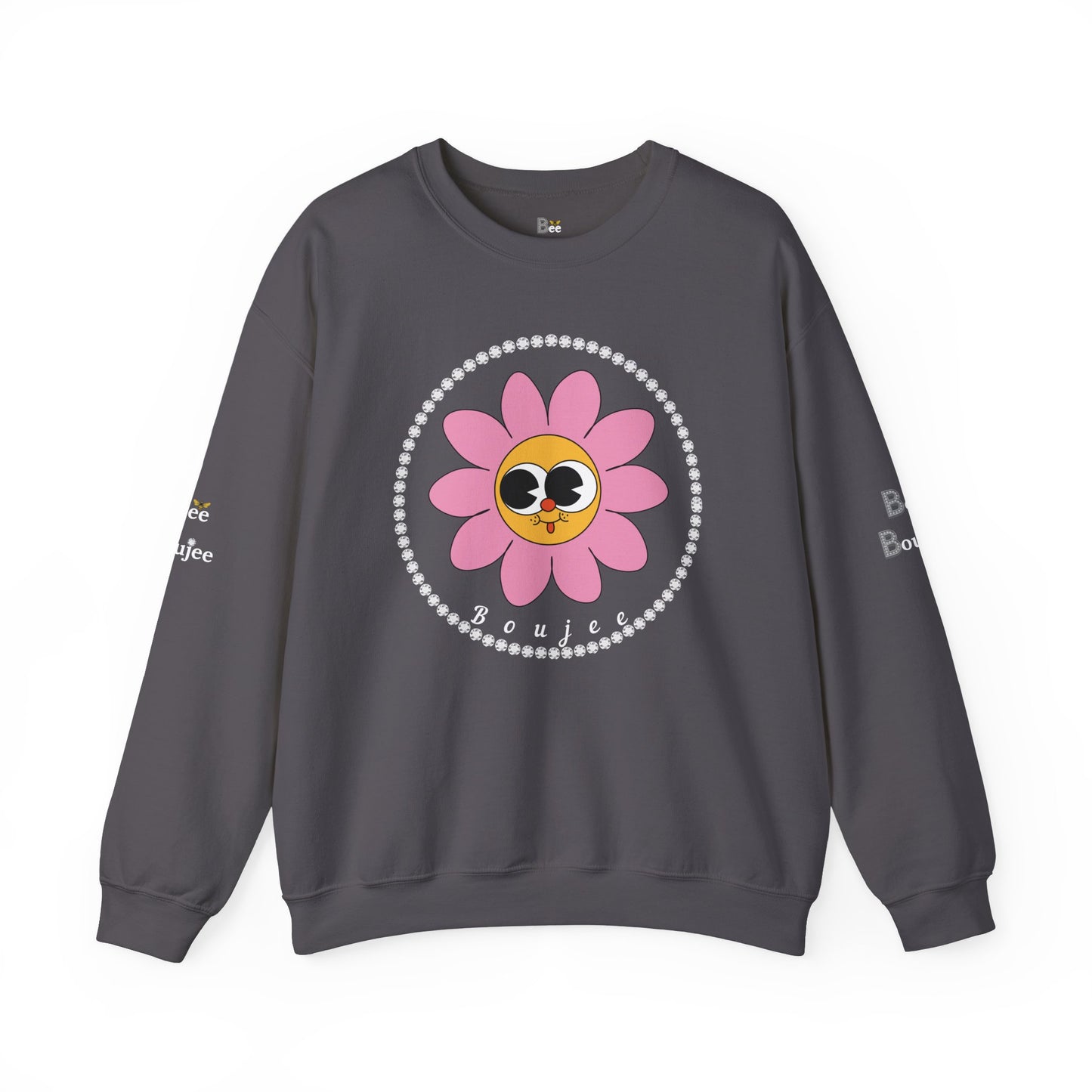 Boujee Flower Smiley Face Pink Gold Wide-Eyed - Heavy Blend™ Dark Colors Crewneck Sweatshirt