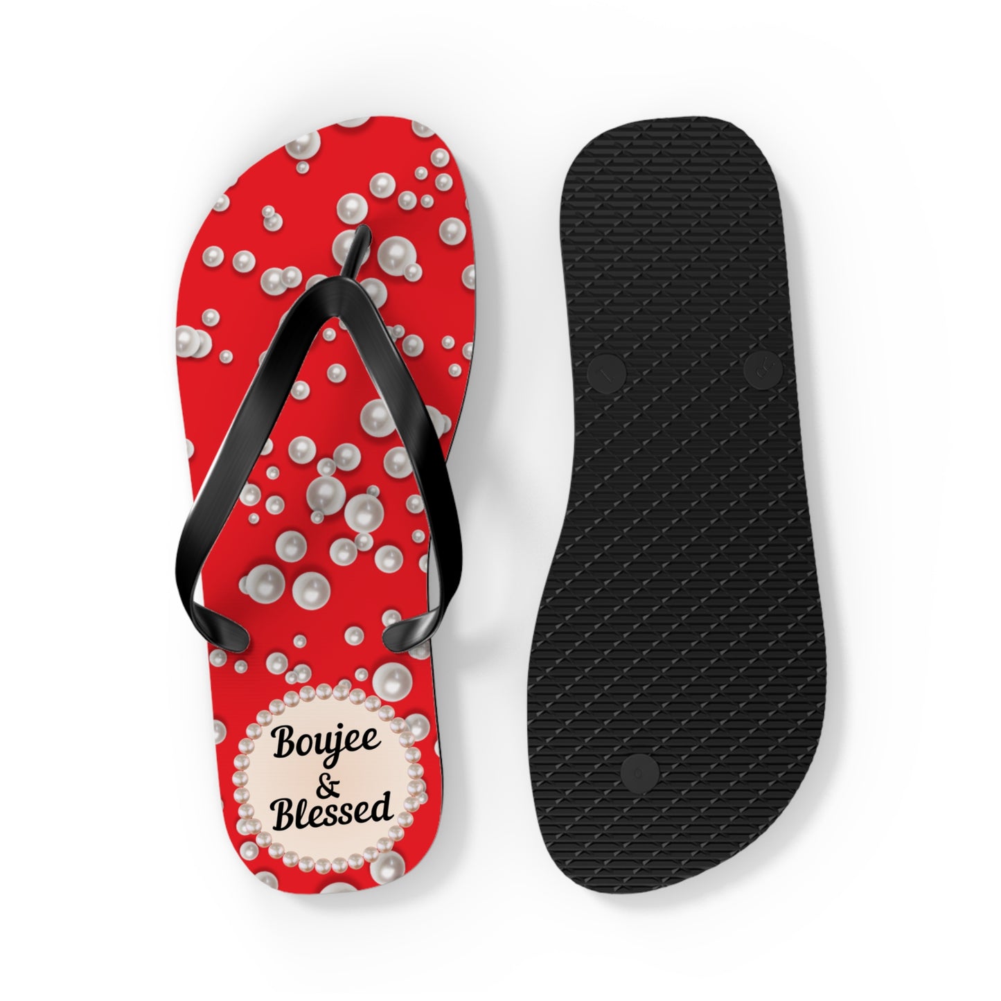 Boujee & Blessed Flip Flops - RED in Sea of Pearls - LARGE