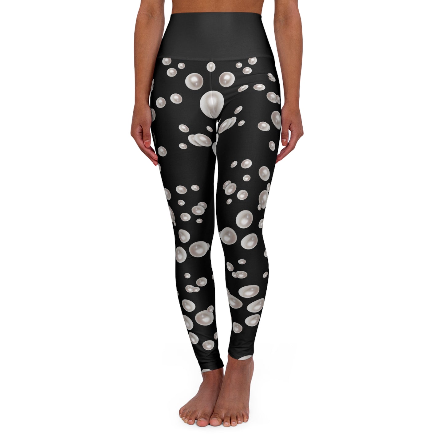 "The Boujee Hive" Stylish High Waisted Yoga Leggings with Pearls Print - MEDIUM