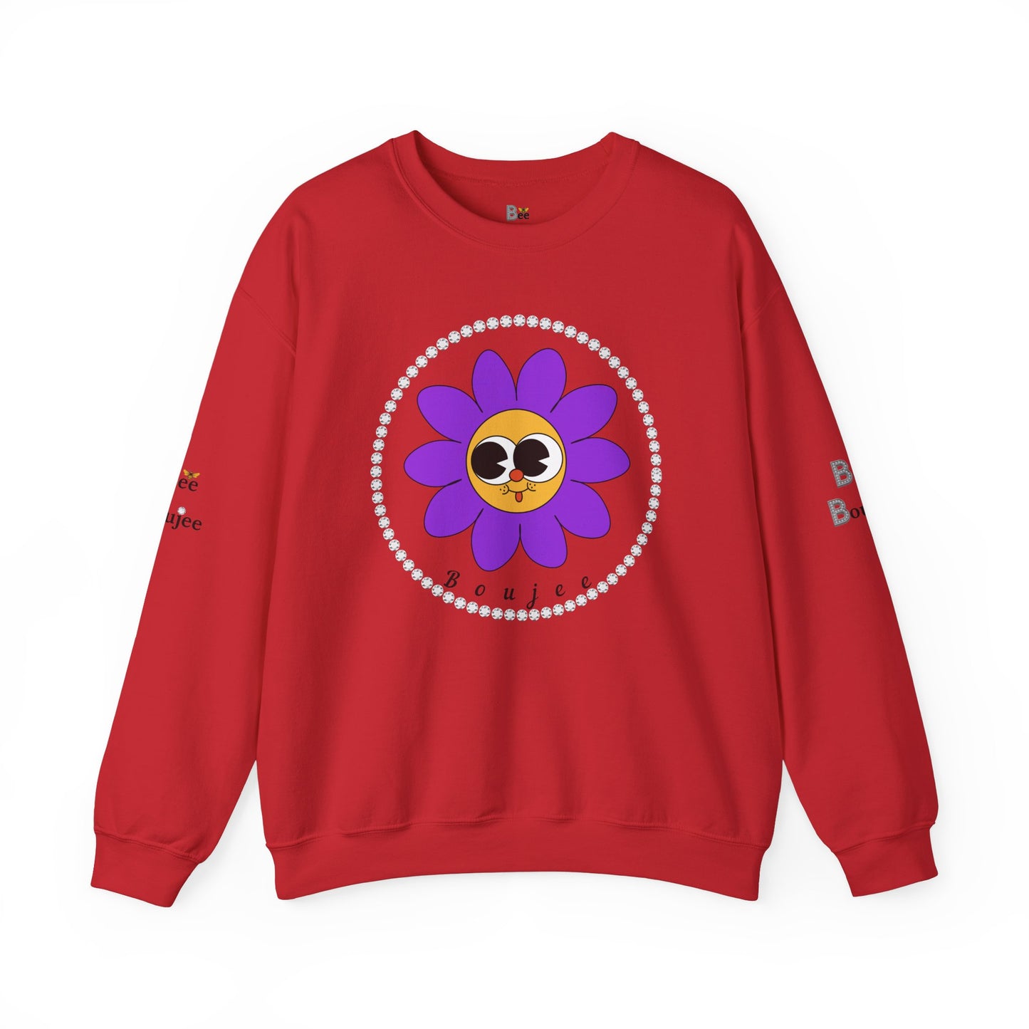 Boujee Flower Smiley Face Purple Gold Wide-Eyed - Heavy Blend™ Light Colors Crewneck Sweatshirt