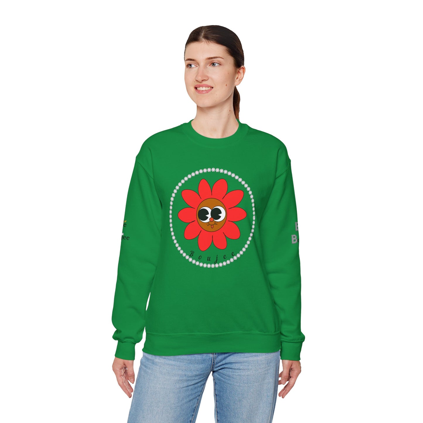 Boujee Flower Smiley Face Red Brown Wide-Eyed - Heavy Blend™ Light Colors Crewneck Sweatshirt