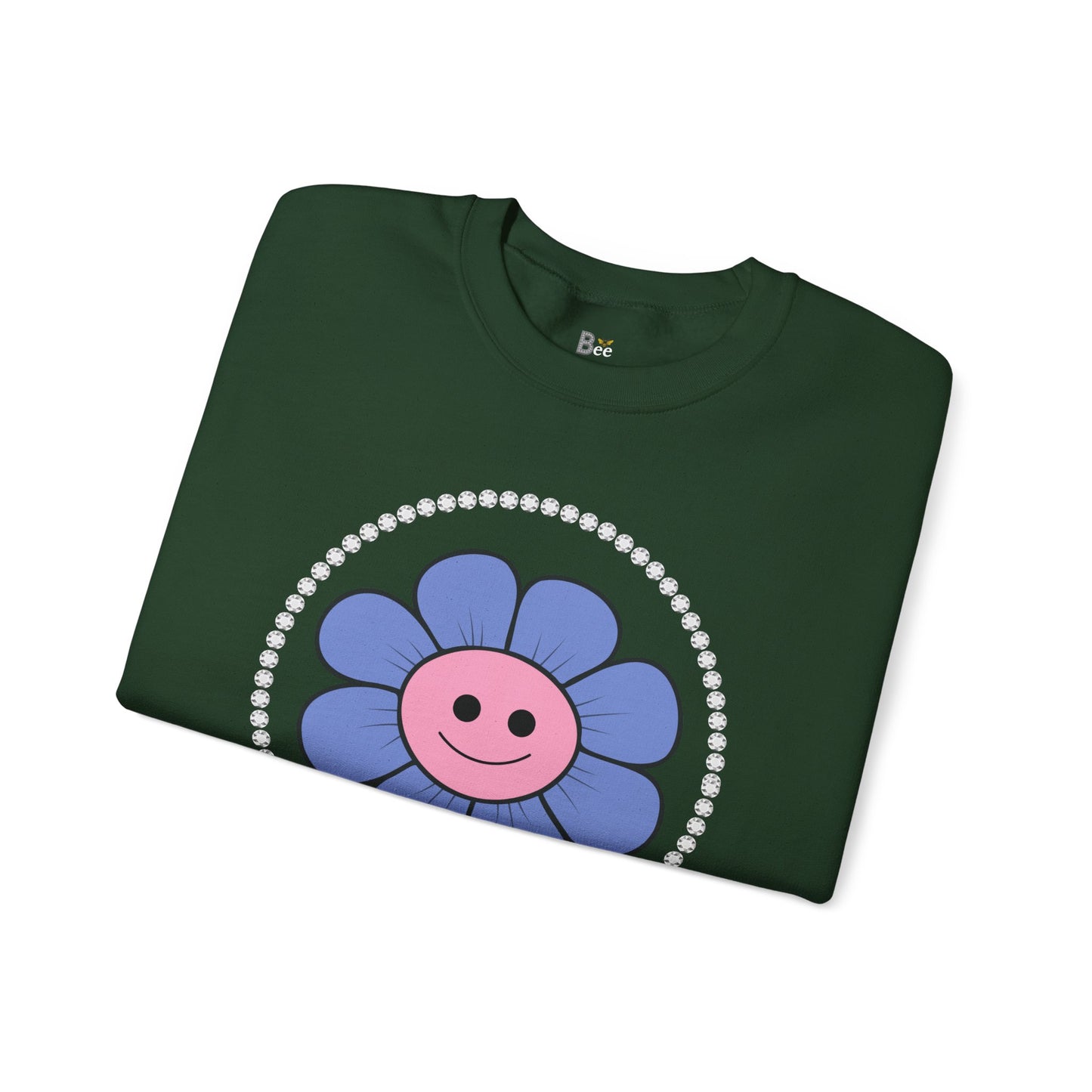 Boujee Flower Smiley Face Blue Pink - Heavy Blend™ Dark Colors Crewneck Sweatshirt