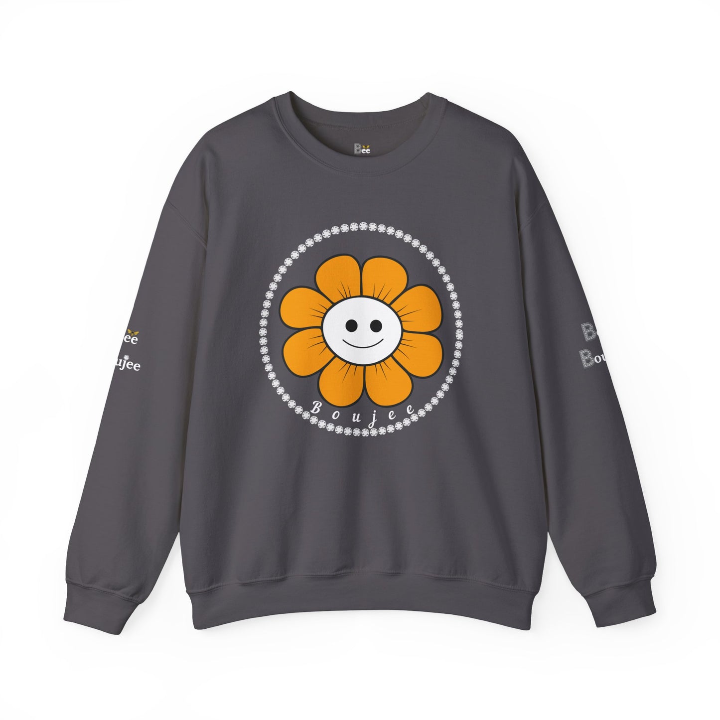 Boujee Flower Smiley Face Gold White - Heavy Blend™ Dark Colors Crewneck Sweatshirt