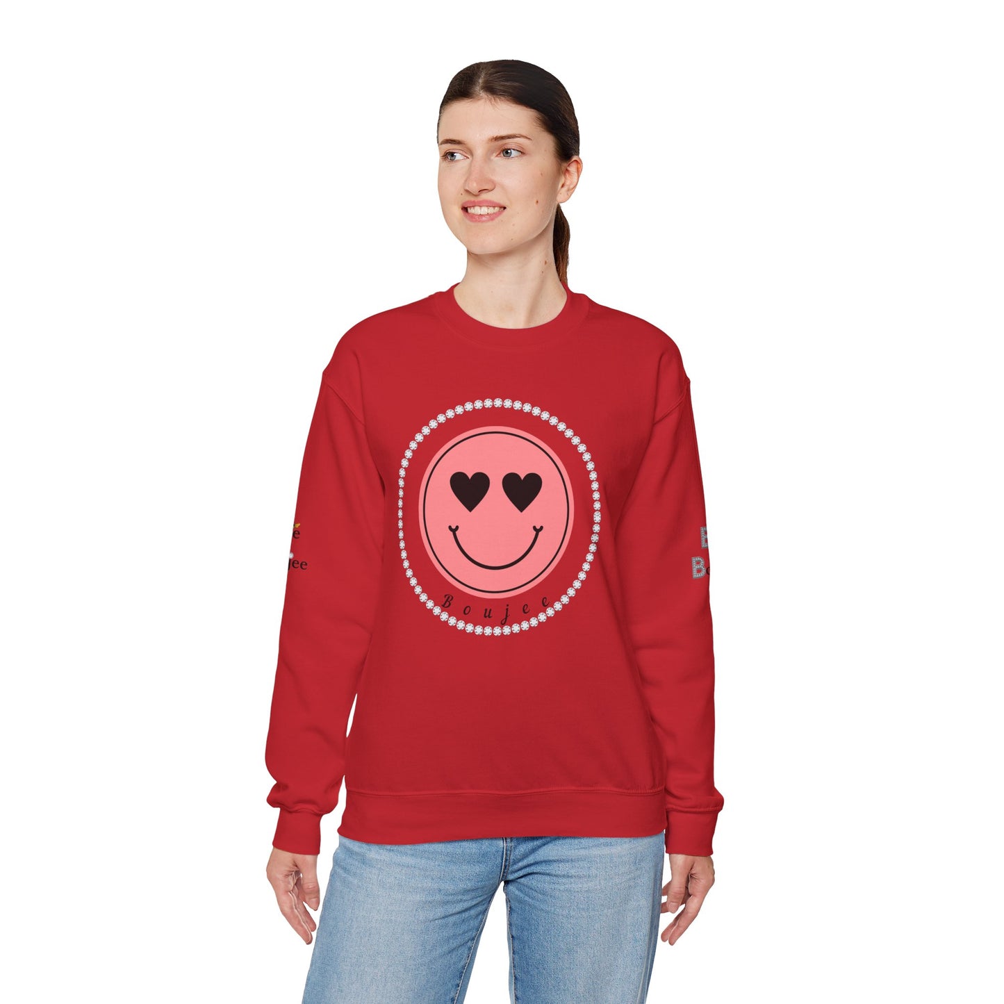 Boujee Smiley Face Pink Heart Eyes - Heavy Blend™ Light Colors Crewneck Sweatshirt