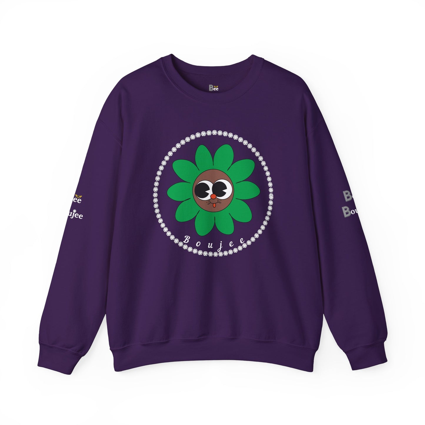 Boujee Flower Smiley Face Green Brown Wide-Eyed - Heavy Blend™ Dark Colors Crewneck Sweatshirt