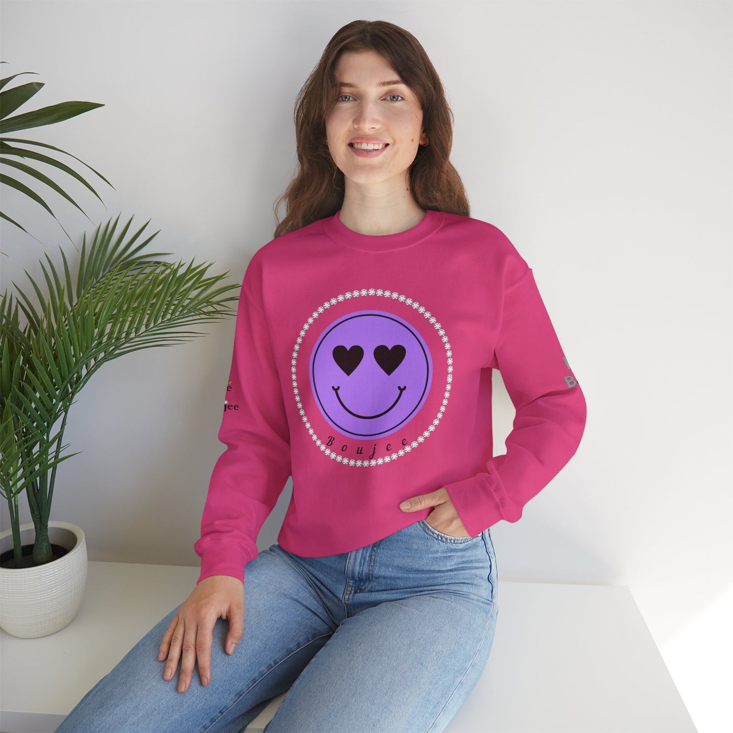 Boujee Smiley Face Purple Heart Eyes - Heavy Blend™ Light Colors Crewneck Sweatshirt
