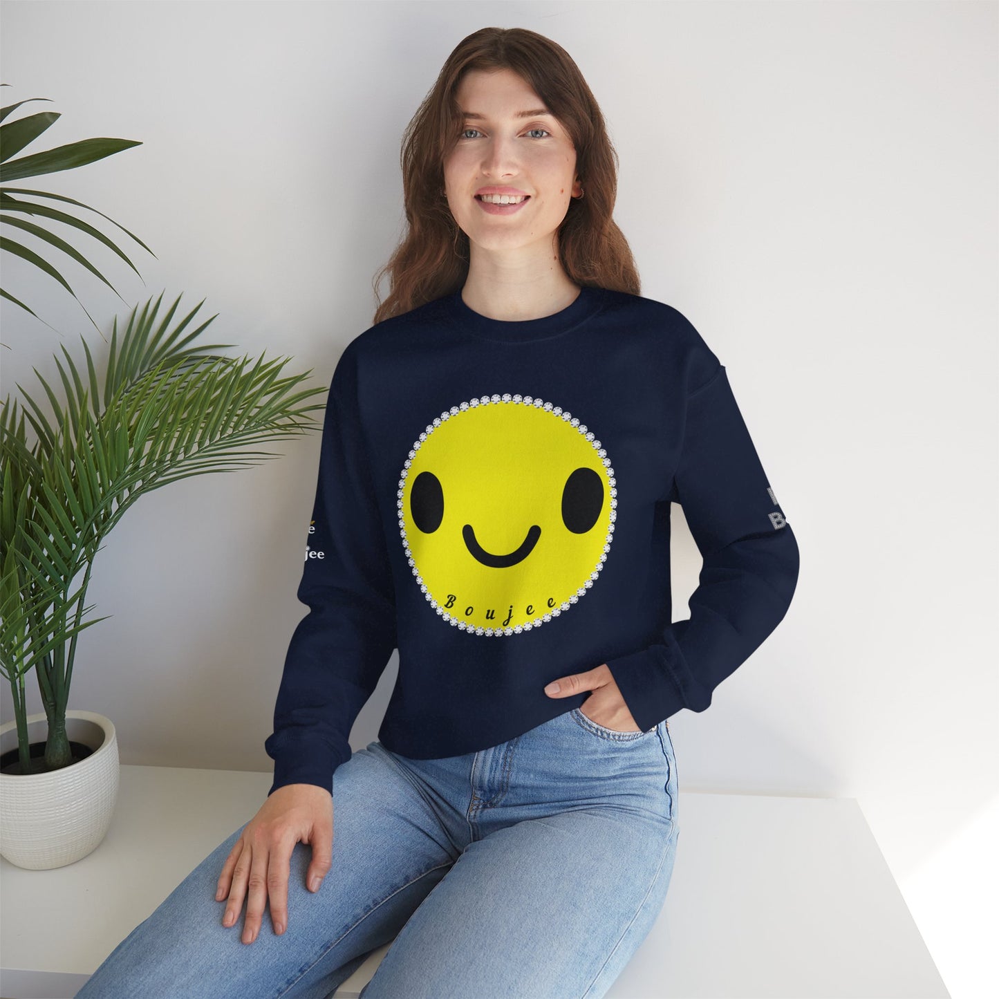 Boujee Smiley Face Yellow - Heavy Blend™ Dark Colors Crewneck Sweatshirt