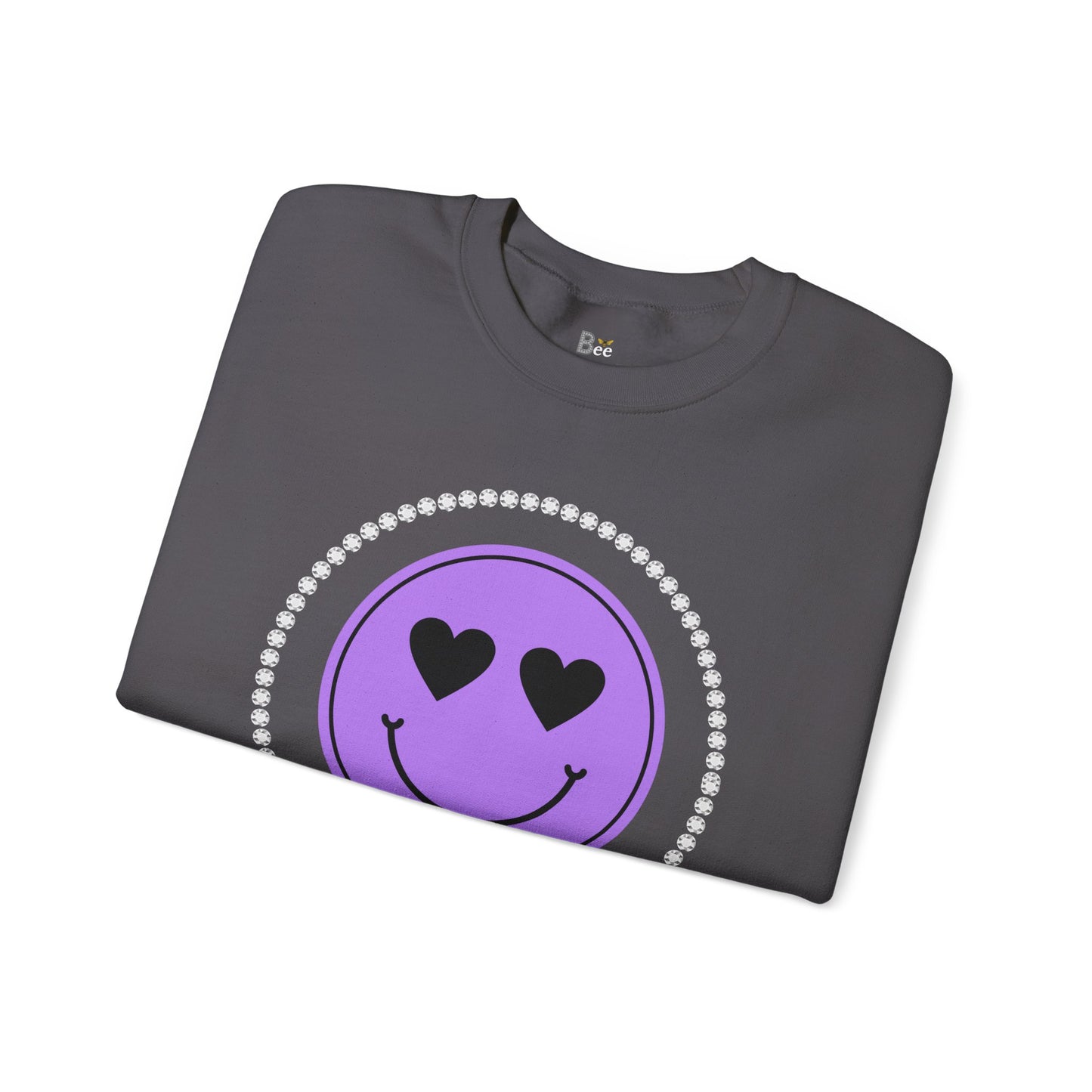 Boujee Smiley Face Purple Heart Eyes Yellow - Heavy Blend™ Dark Colors Crewneck Sweatshirt